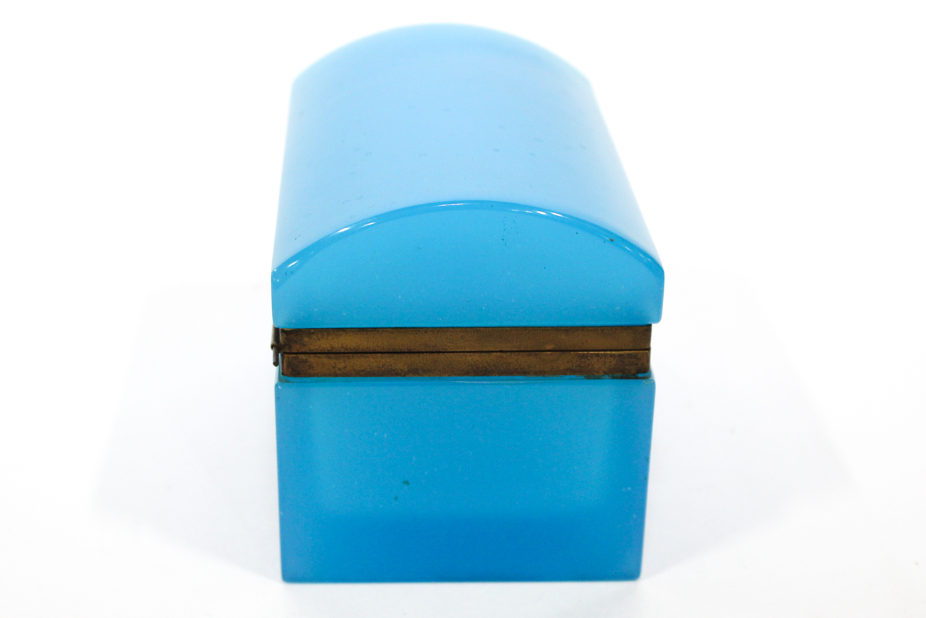 French Gilt Brass Mounted Blue Glass Table Casket, 19th Century