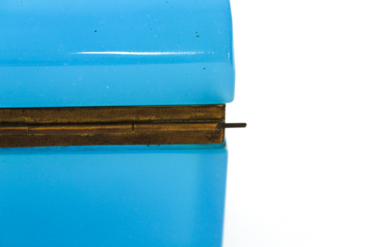 French Gilt Brass Mounted Blue Glass Table Casket, 19th Century