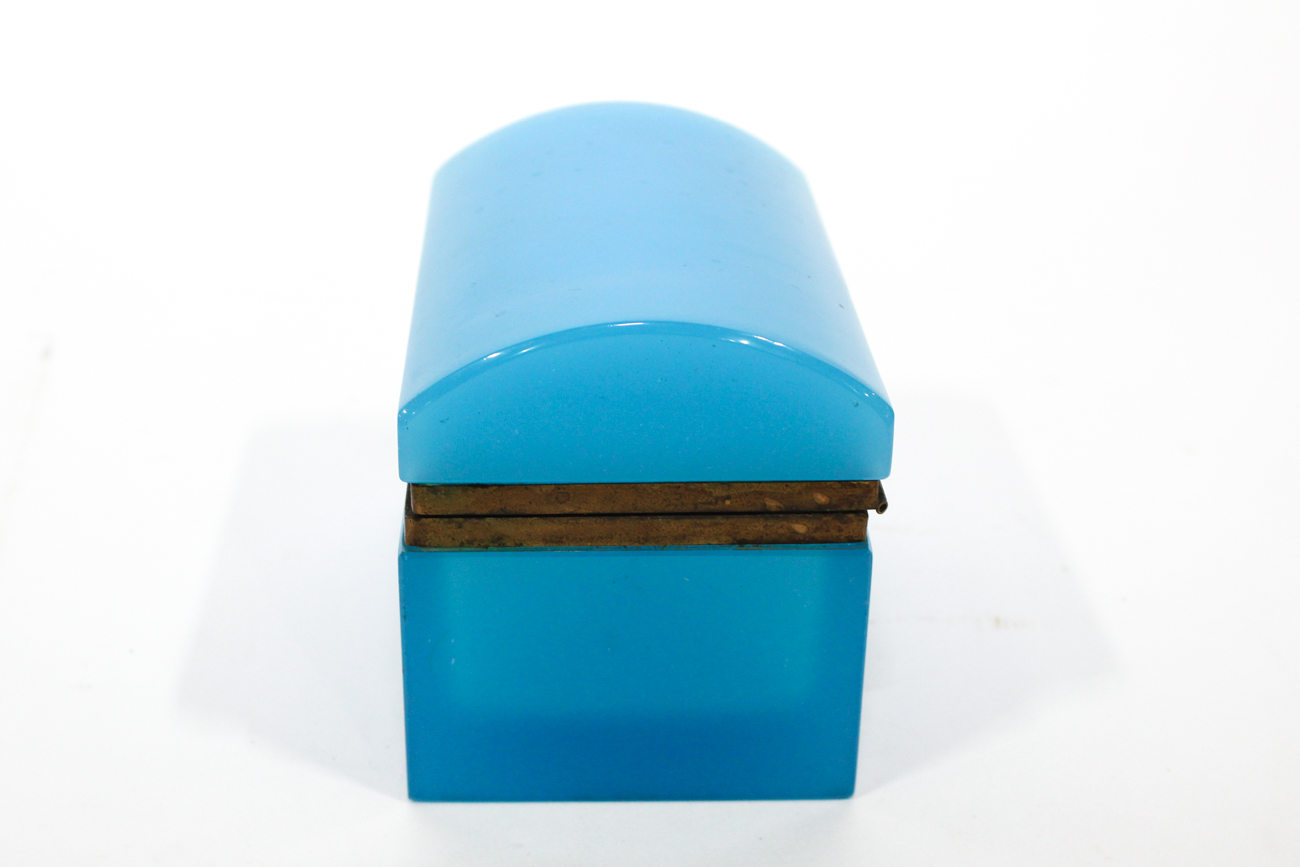 French Gilt Brass Mounted Blue Glass Table Casket, 19th Century