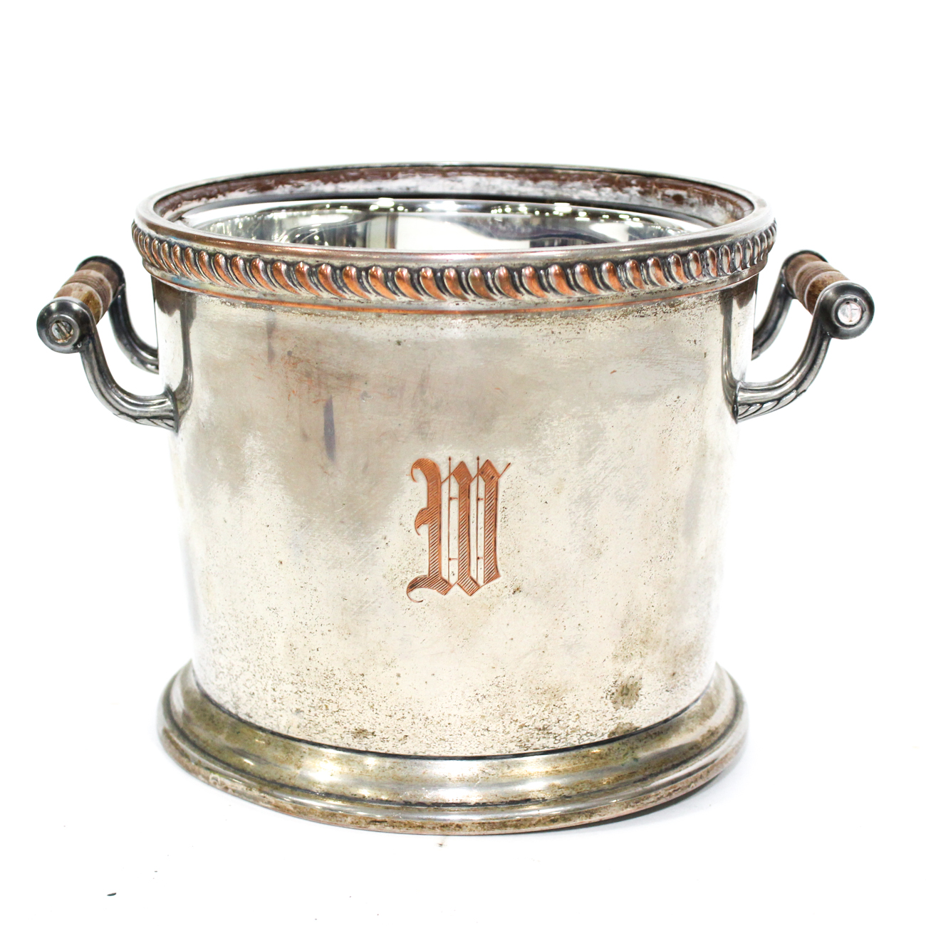 Silver Plate on Copper Two Handle Ice Bucket, 20th Century