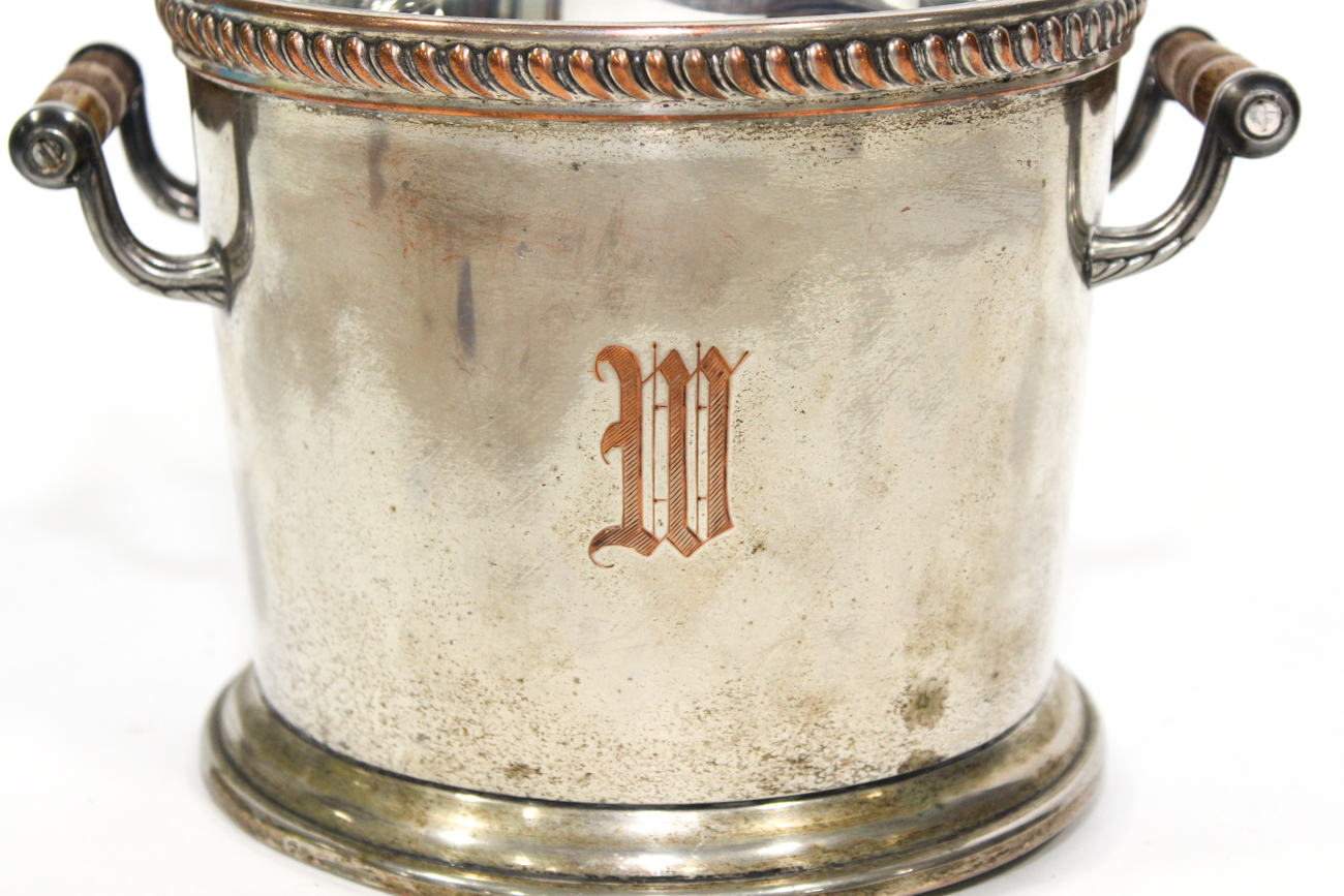 Silver Plate on Copper Two Handle Ice Bucket, 20th Century