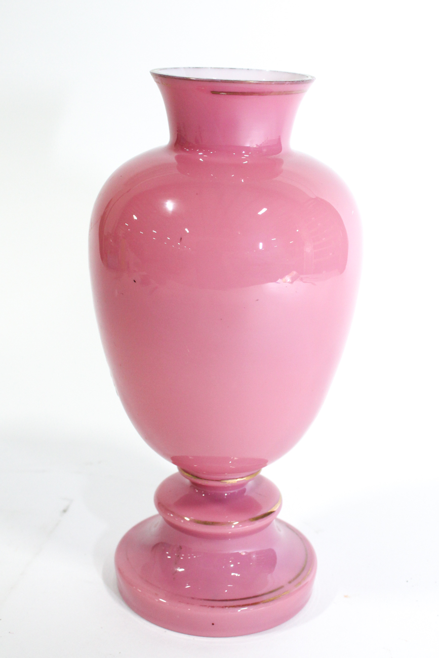 Bristol Pink Glass Floral Decorated Vase, Late 19th Century