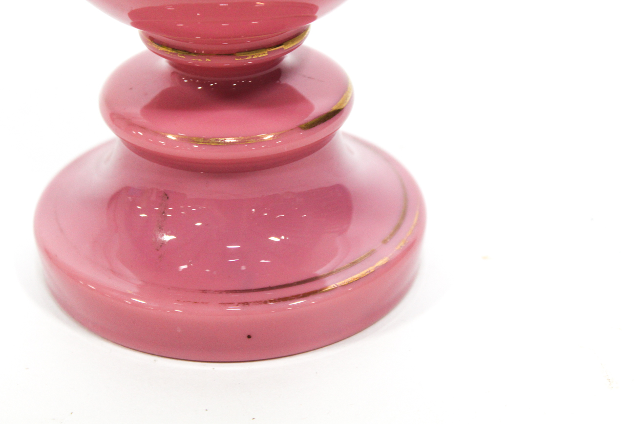 Bristol Pink Glass Floral Decorated Vase, Late 19th Century