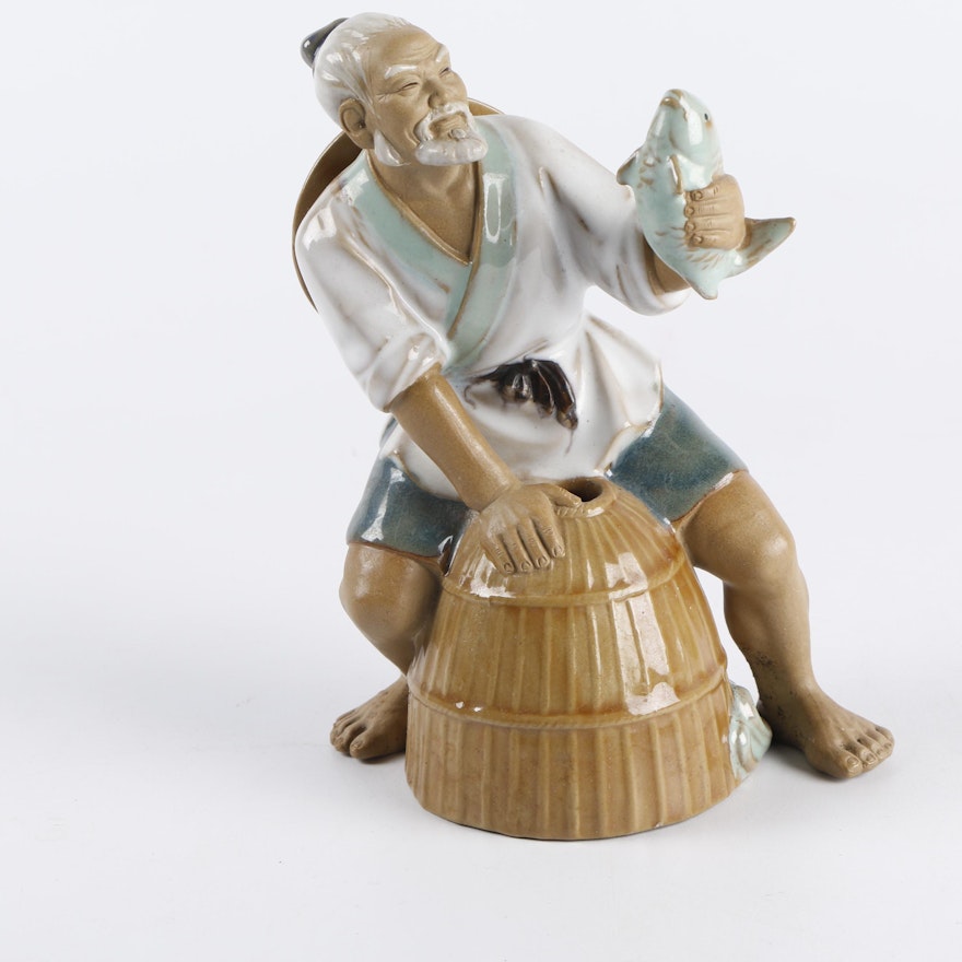 Chinese Shiwan Style Fisherman Figurine