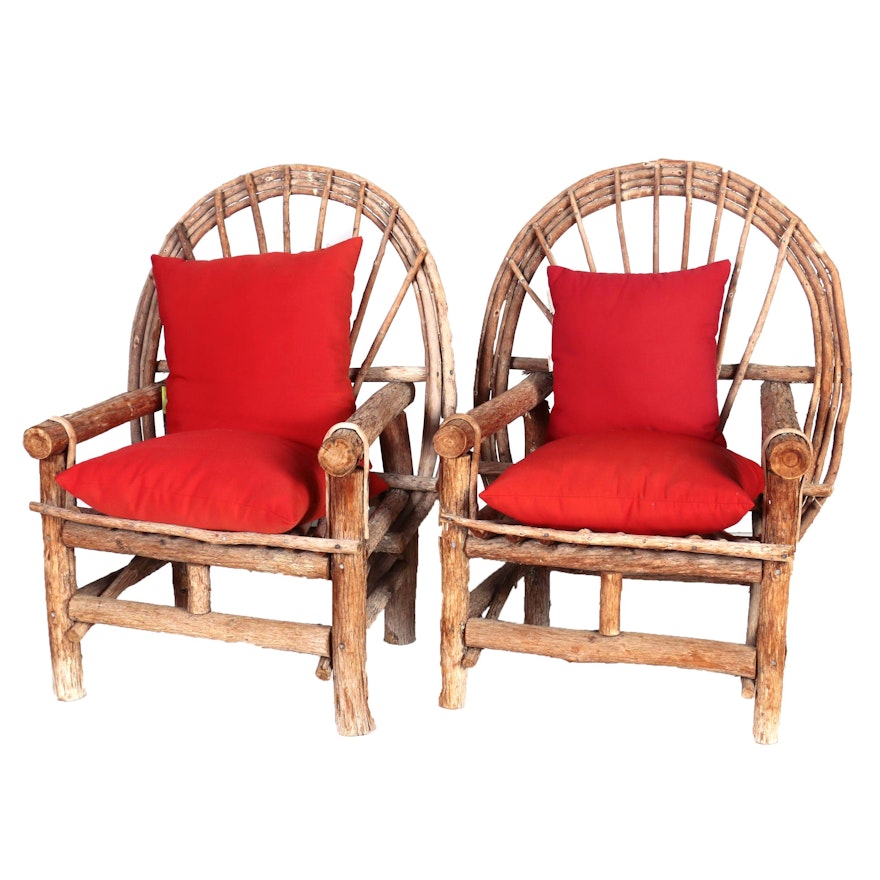 Pair of Handcrafted Bent Twig Patio Armchairs