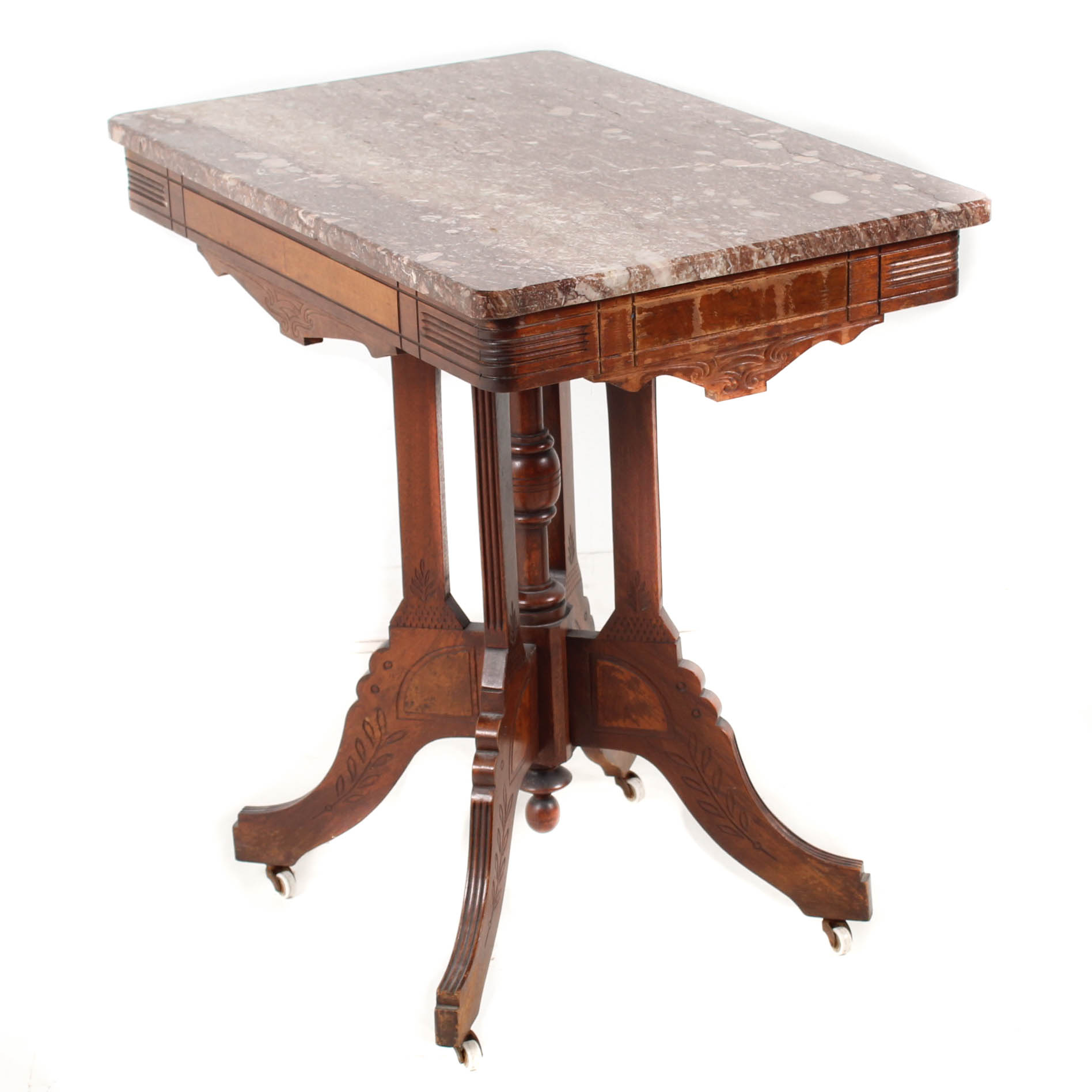 Antique Eastlake Walnut Accent Table with Marble Top