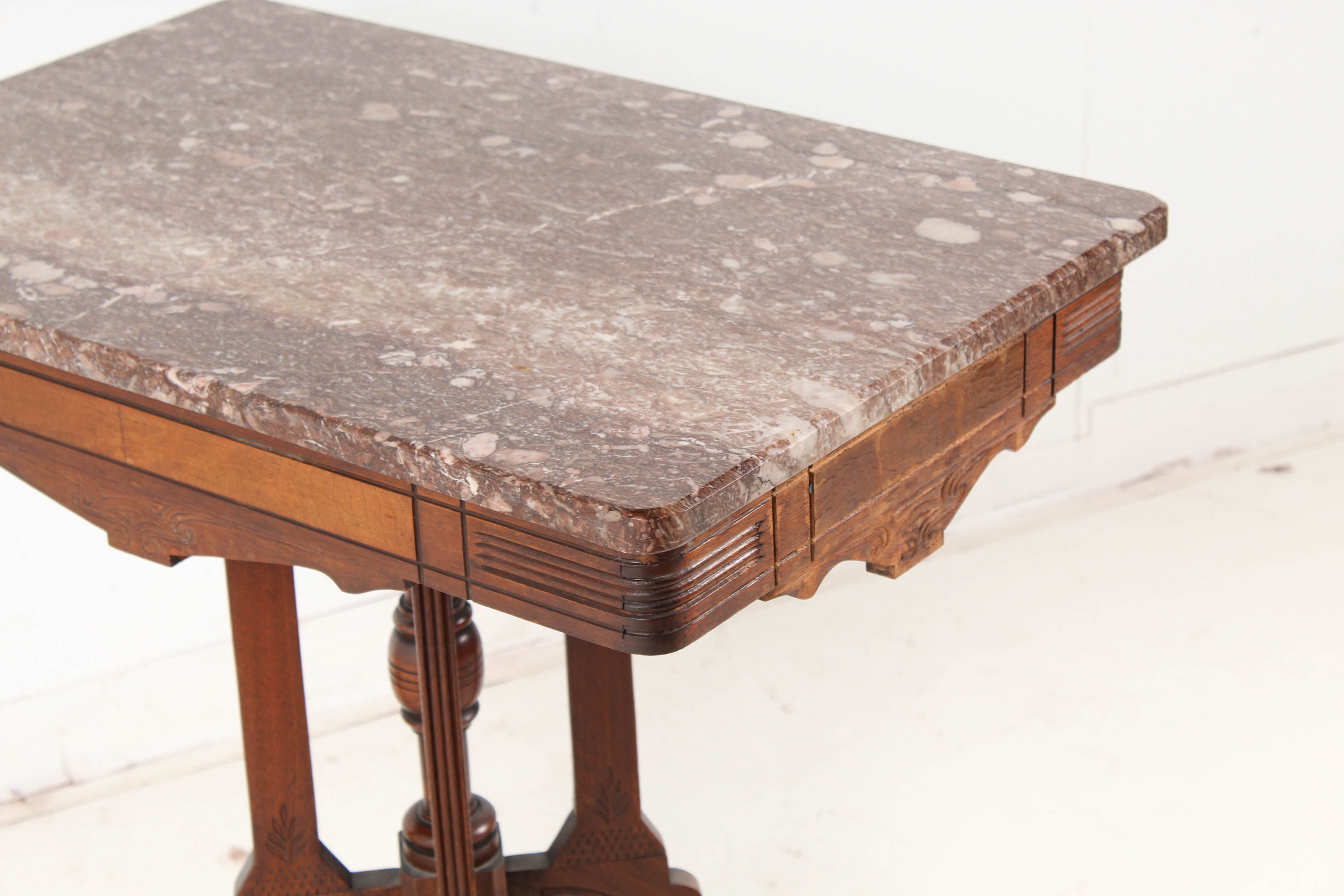 Antique Eastlake Walnut Accent Table with Marble Top