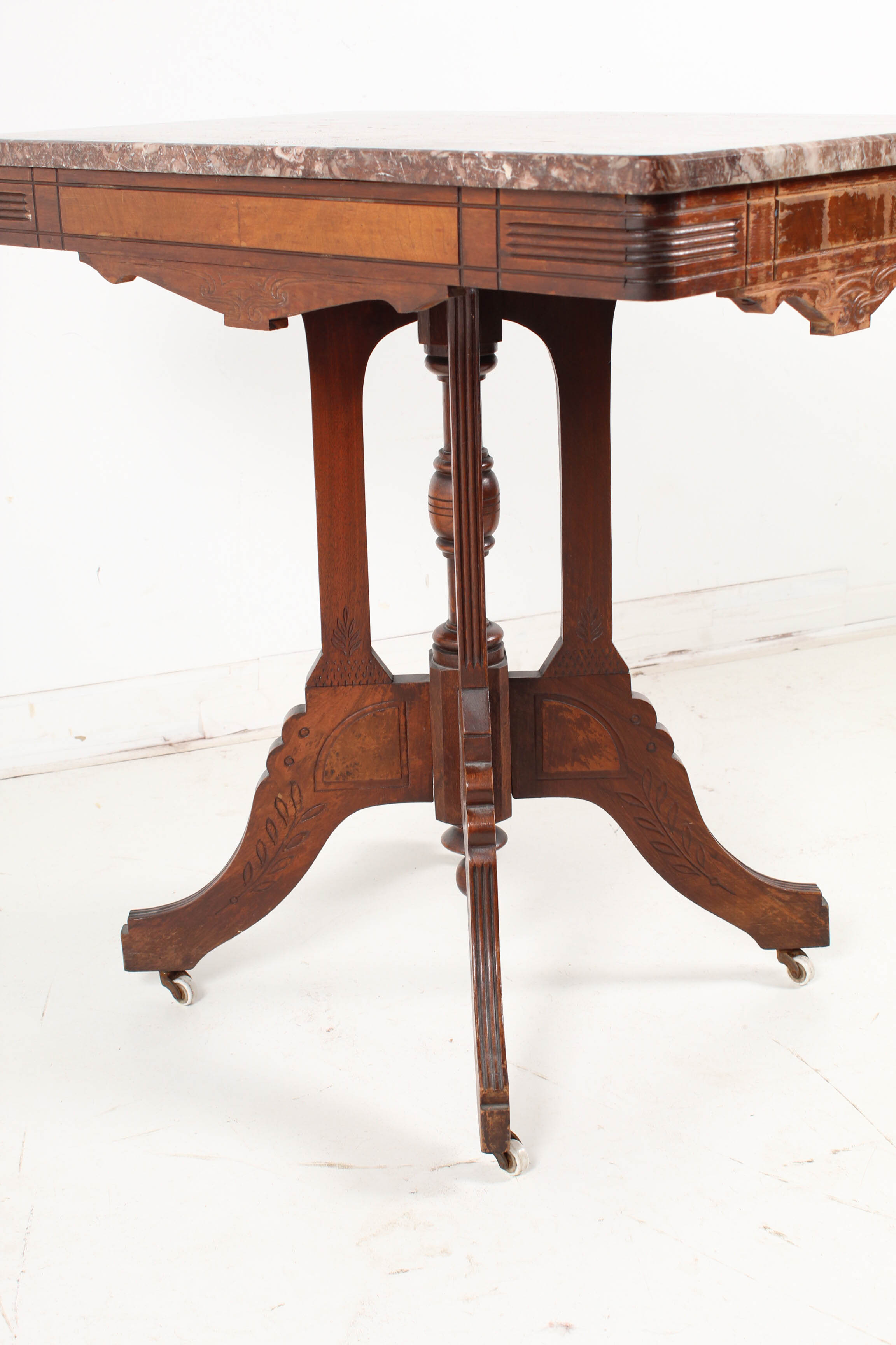 Antique Eastlake Walnut Accent Table with Marble Top