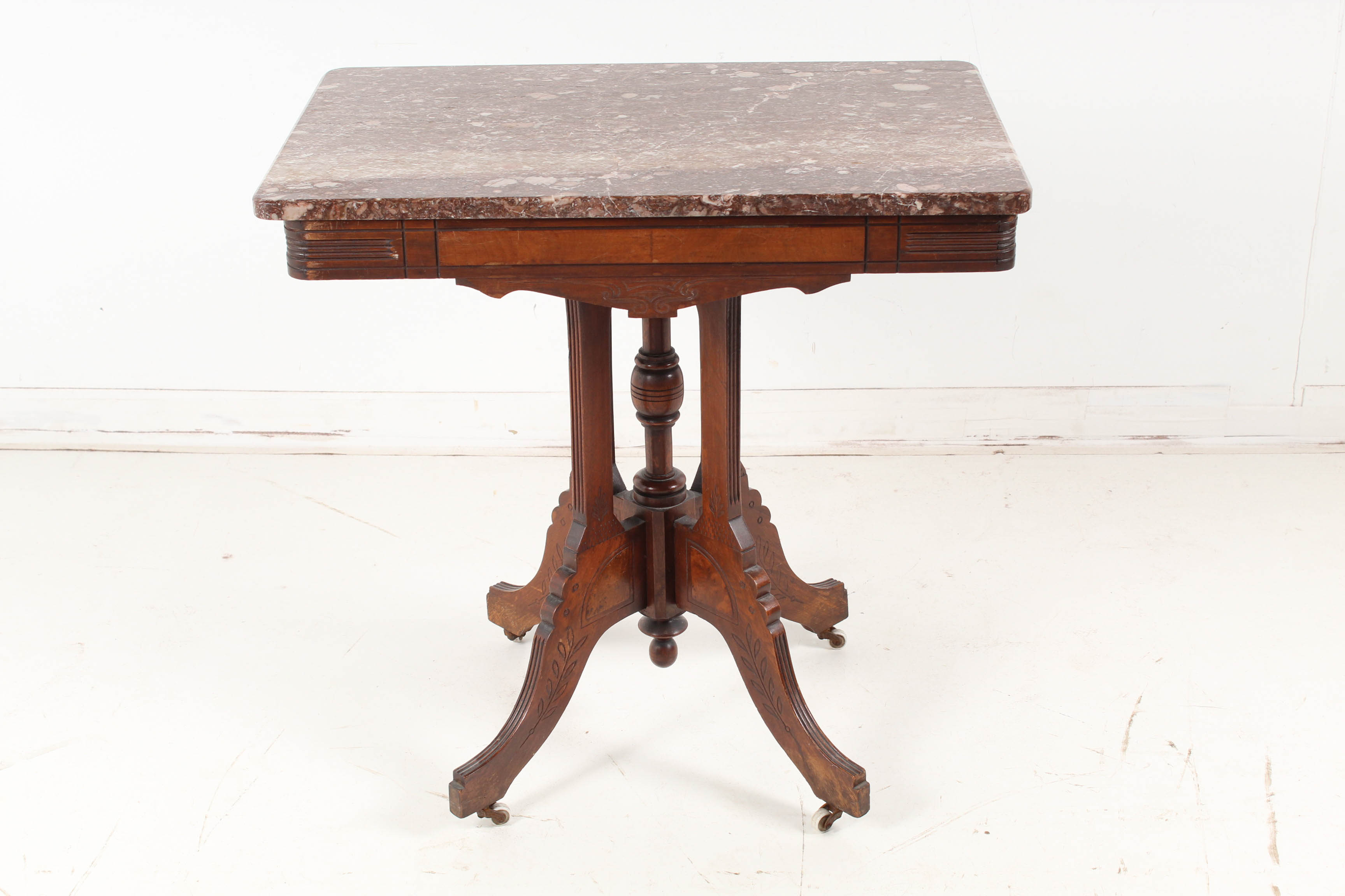 Antique Eastlake Walnut Accent Table with Marble Top