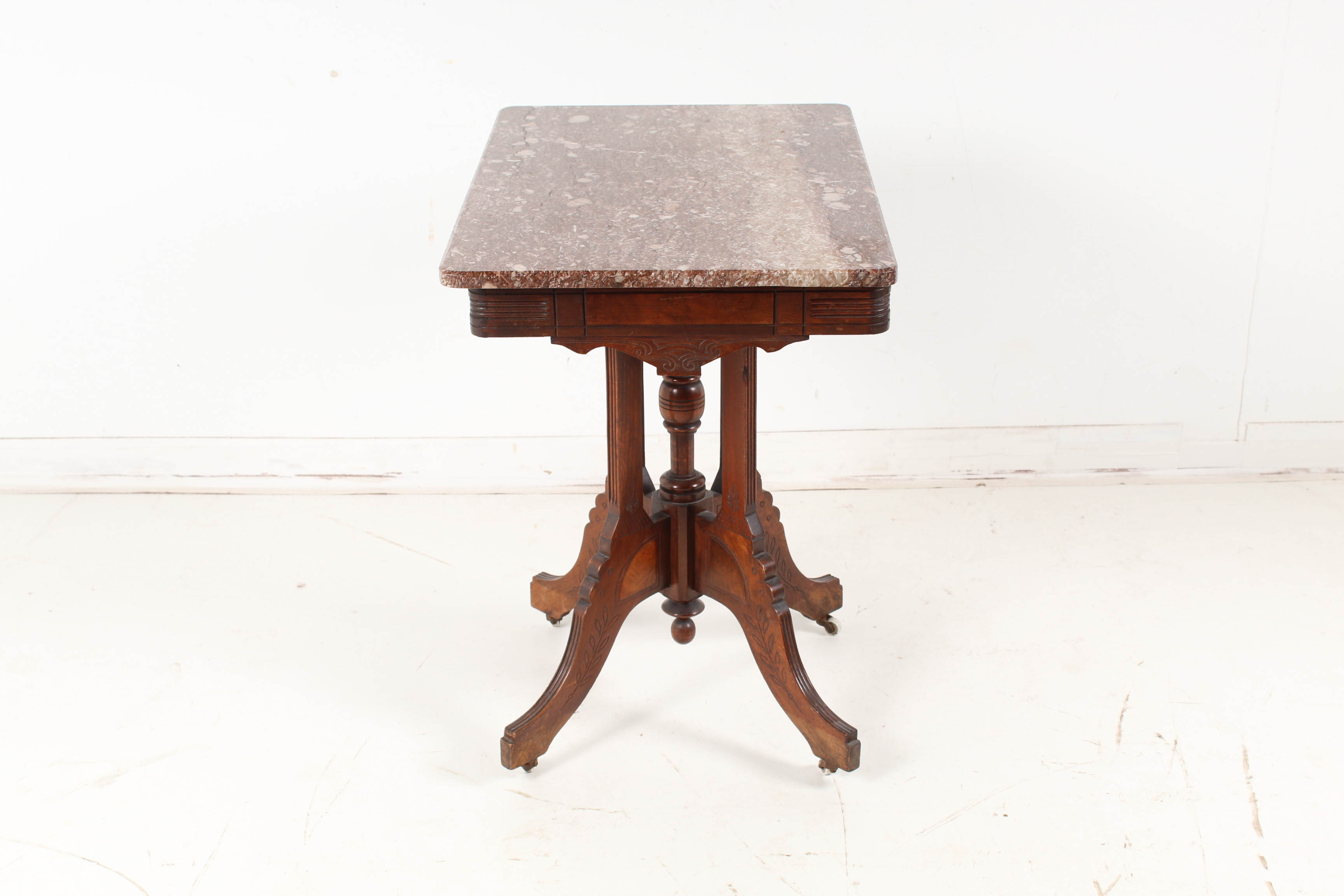 Antique Eastlake Walnut Accent Table with Marble Top