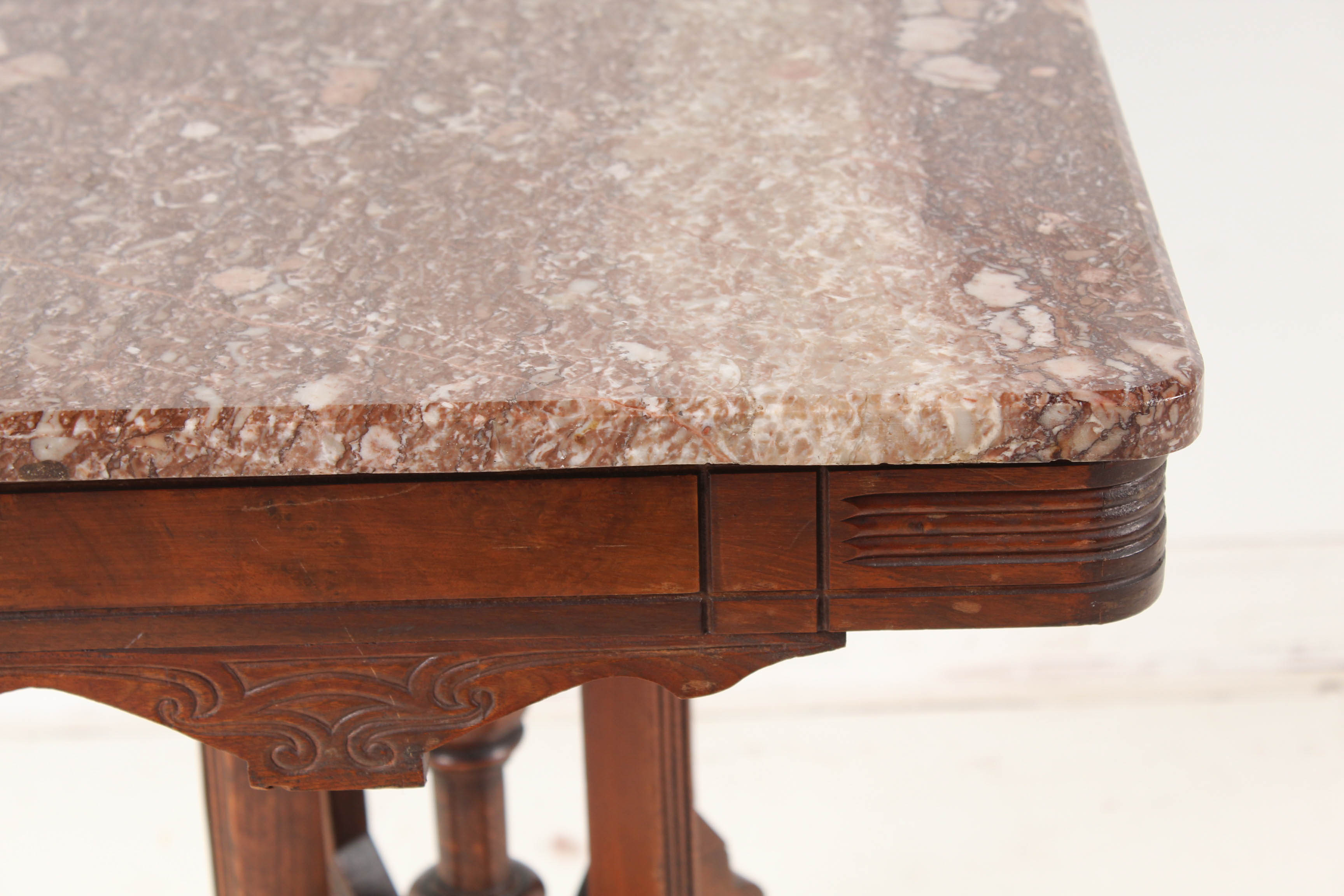 Antique Eastlake Walnut Accent Table with Marble Top