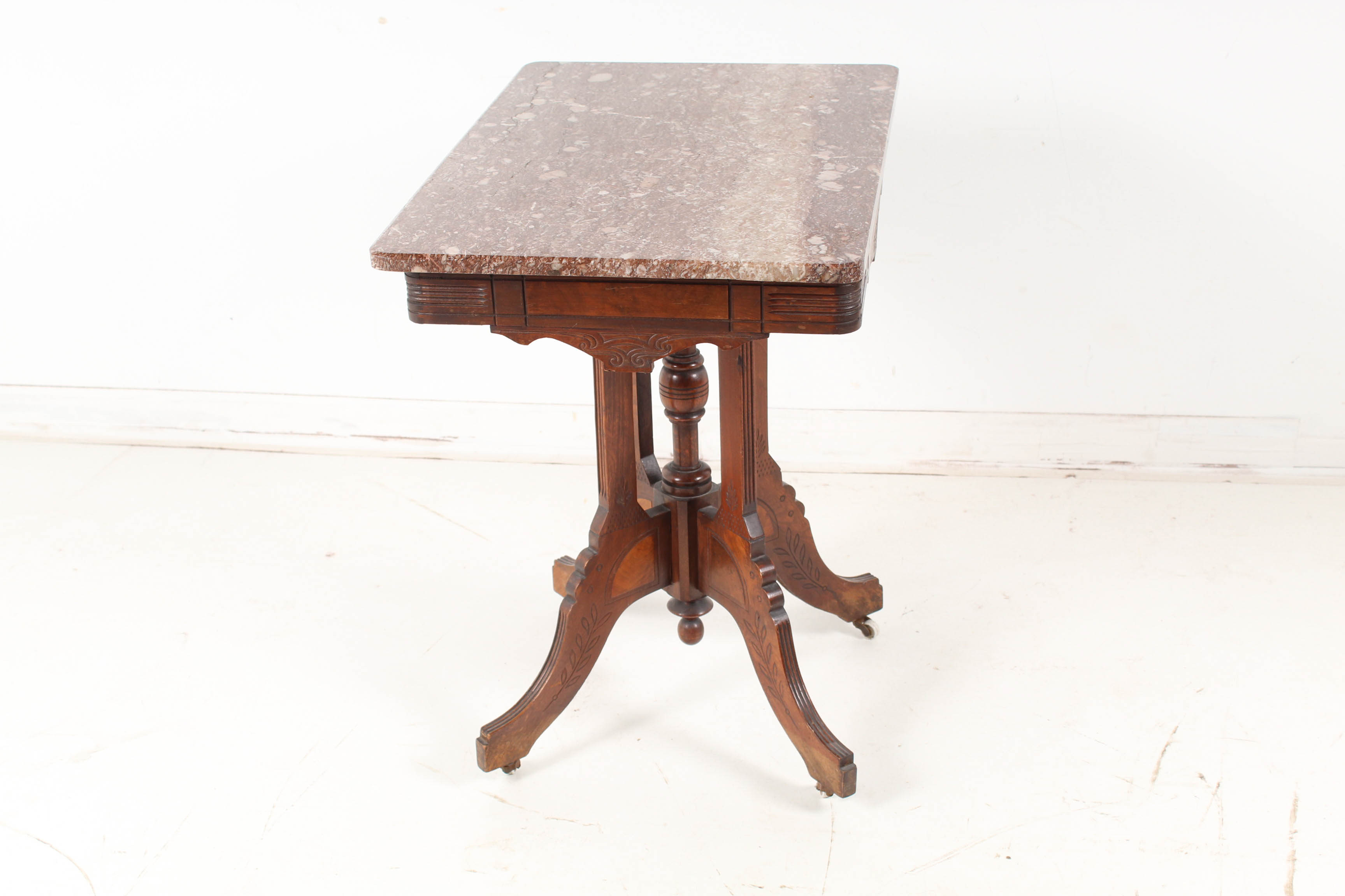 Antique Eastlake Walnut Accent Table with Marble Top