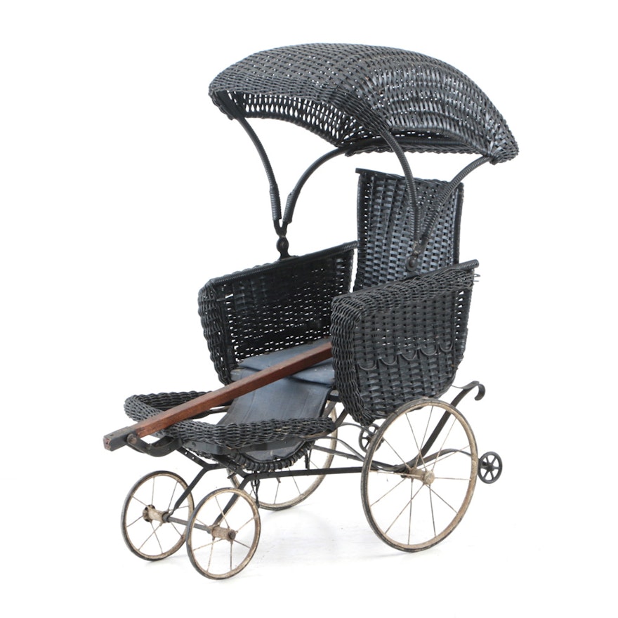 Antique Black Wicker Baby Carriage