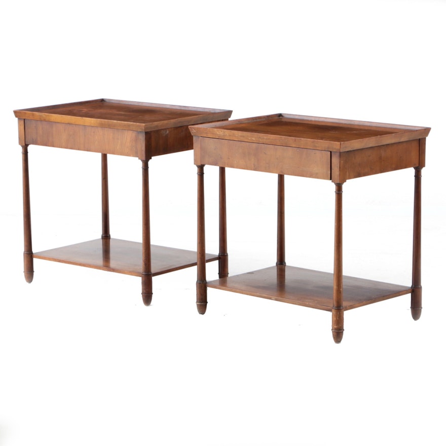 Pair of Walnut Italian Neoclassical Style End Tables by Baker