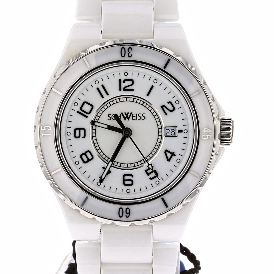Schweiss Swiss White Ceramic and Stainless Steel Wristwatch