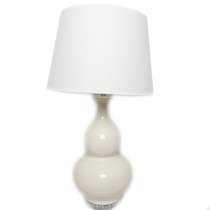 Tapered White Ceramic Table Lamp with Fabric Covered Drum Shade
