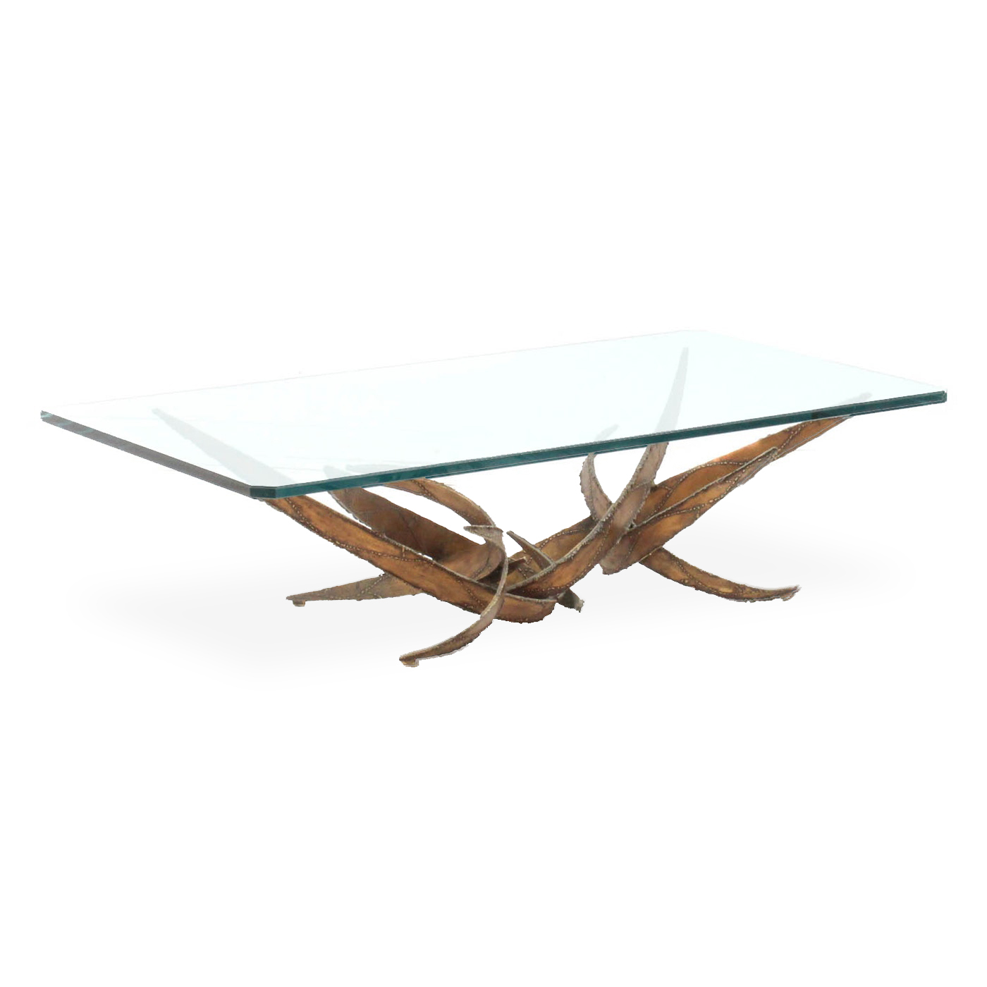 Silas Seandel Brutalist Glass and Torch Cut Steel Coffee Table