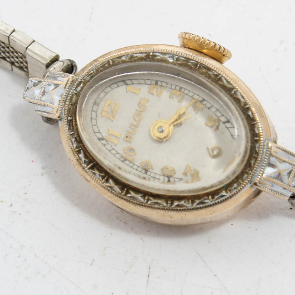 Vintage 10K Gold Filled Bulova Art Deco Watch in Case