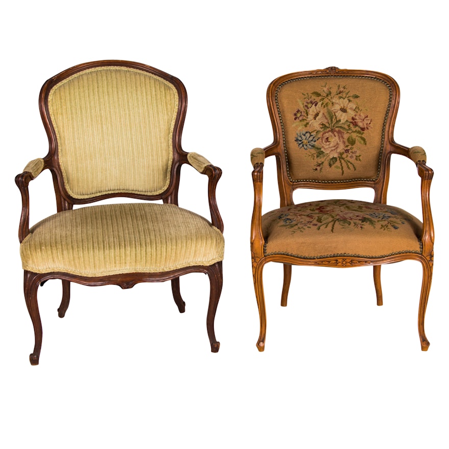 Two Louis XV Style Carved Beech Fauteuils, Late 19th/ Early 20th Century