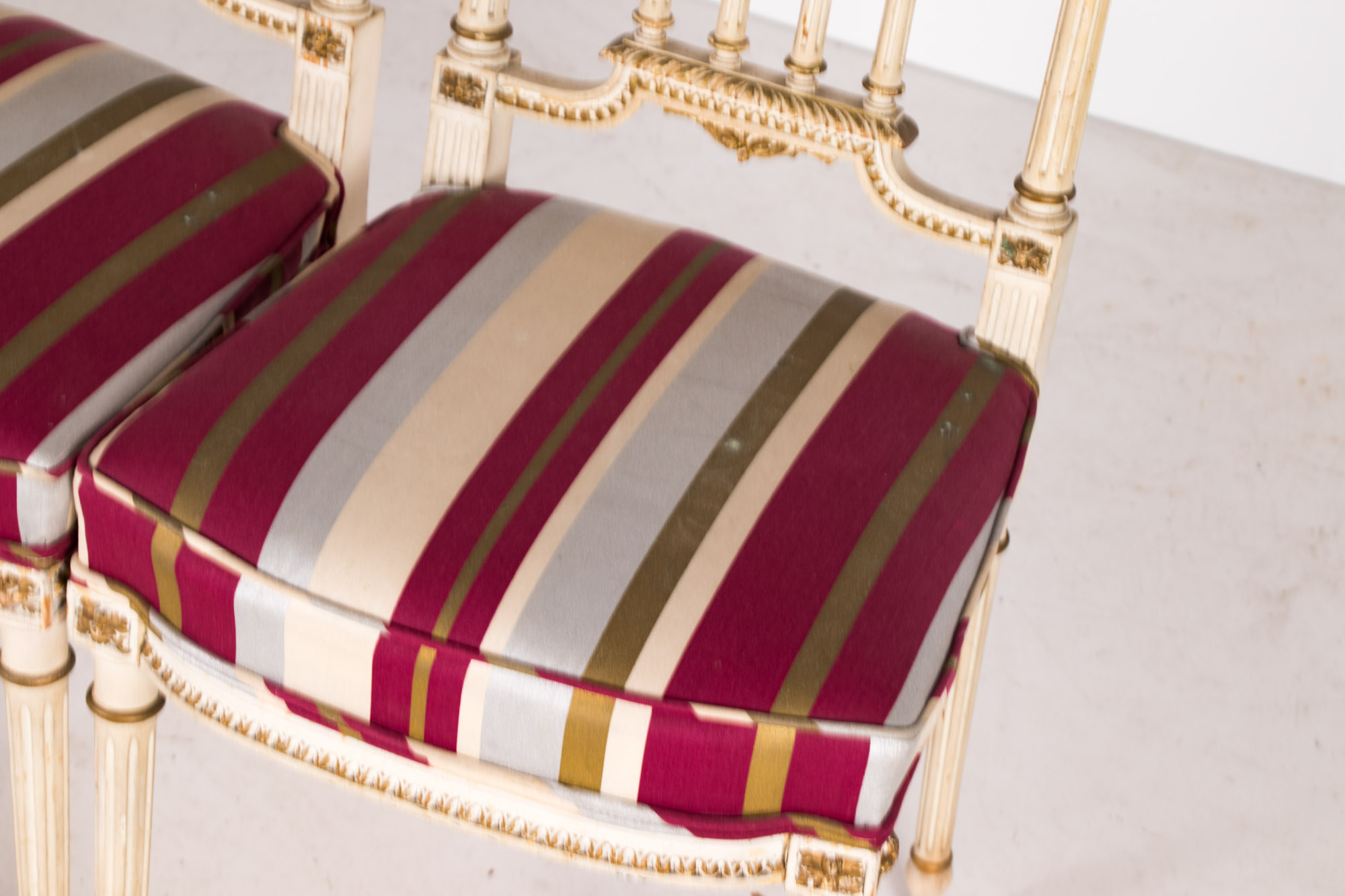 Pair of Neoclassical Style Cream-Painted and Parcel-Gilt Side Chairs, Circa 1900