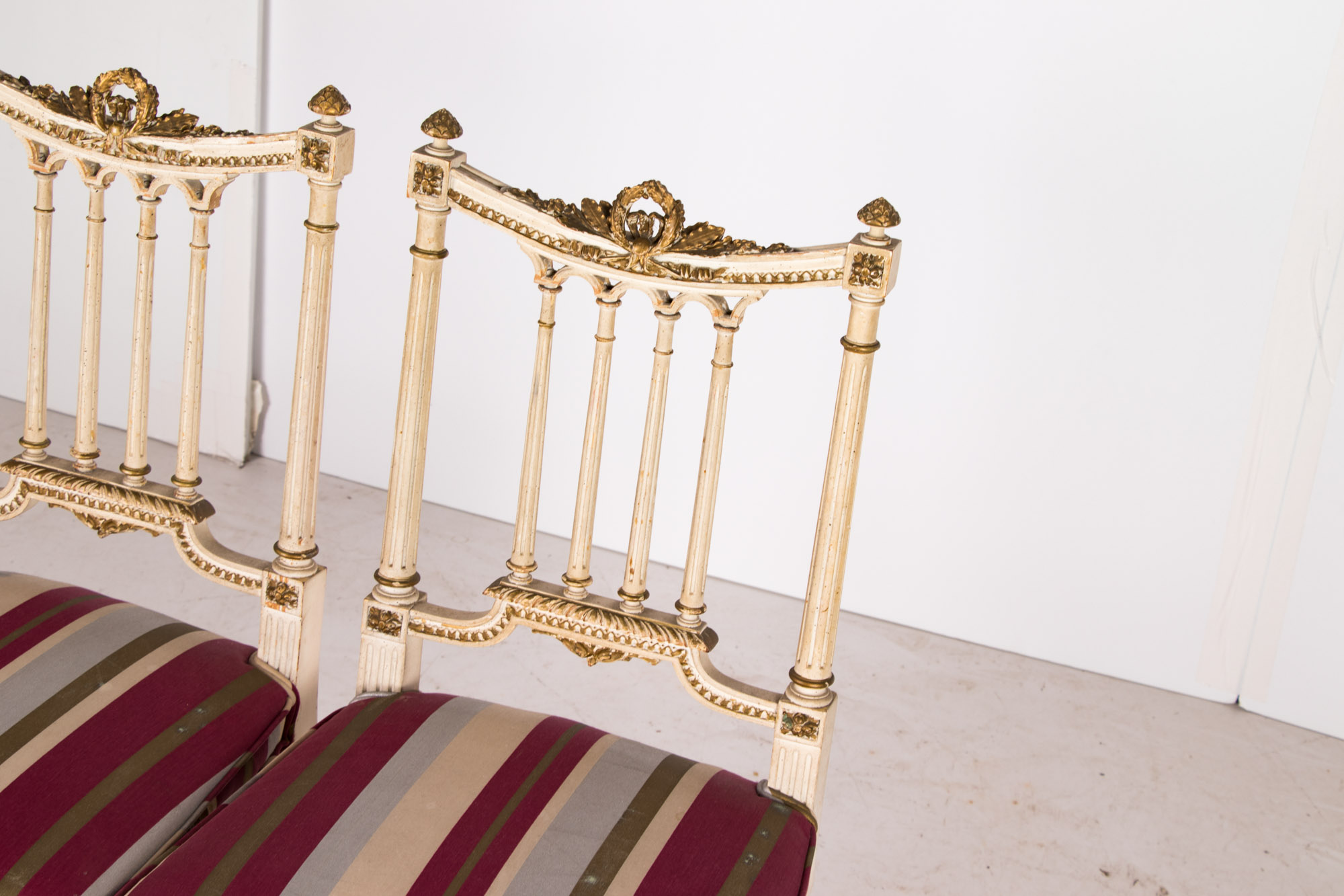 Pair of Neoclassical Style Cream-Painted and Parcel-Gilt Side Chairs, Circa 1900