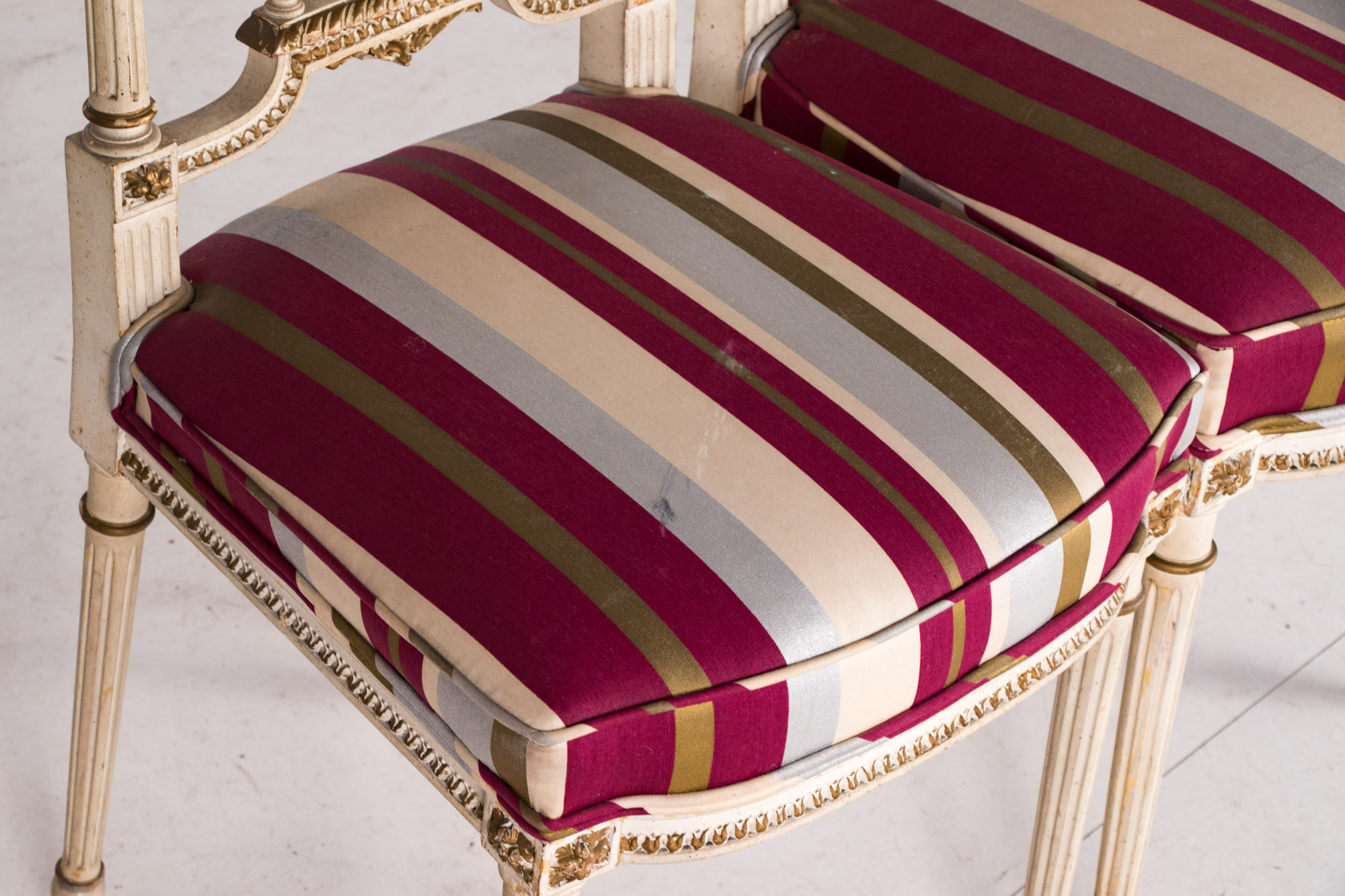 Pair of Neoclassical Style Cream-Painted and Parcel-Gilt Side Chairs, Circa 1900