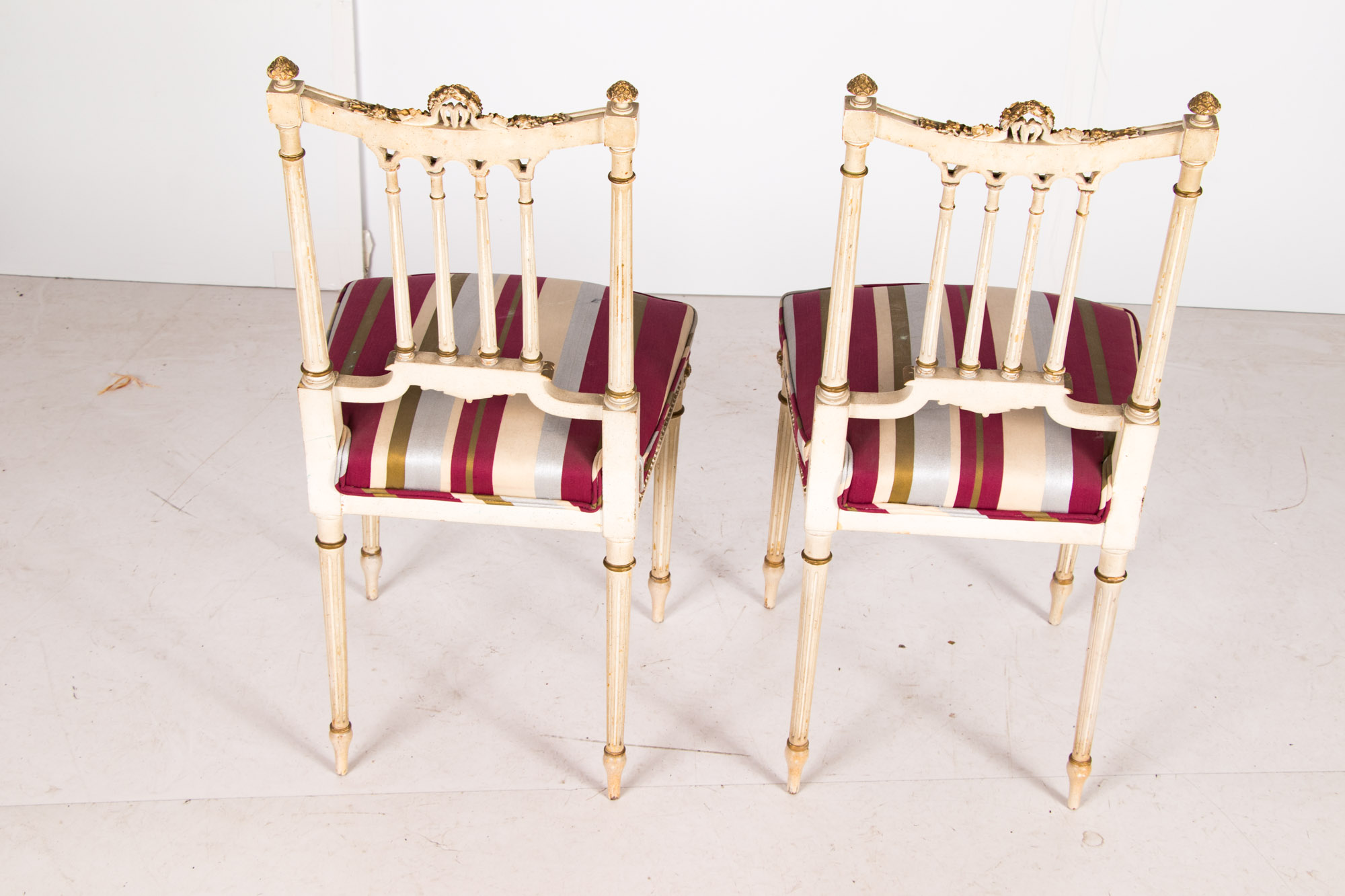 Pair of Neoclassical Style Cream-Painted and Parcel-Gilt Side Chairs, Circa 1900