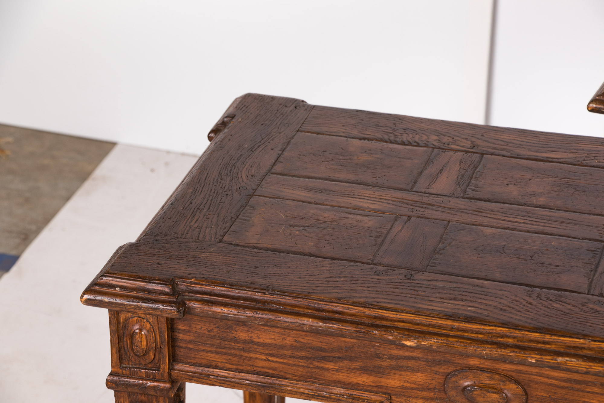 Pair of Neoclassical Style Carved Oak Provincial Side Tables, 20th Century