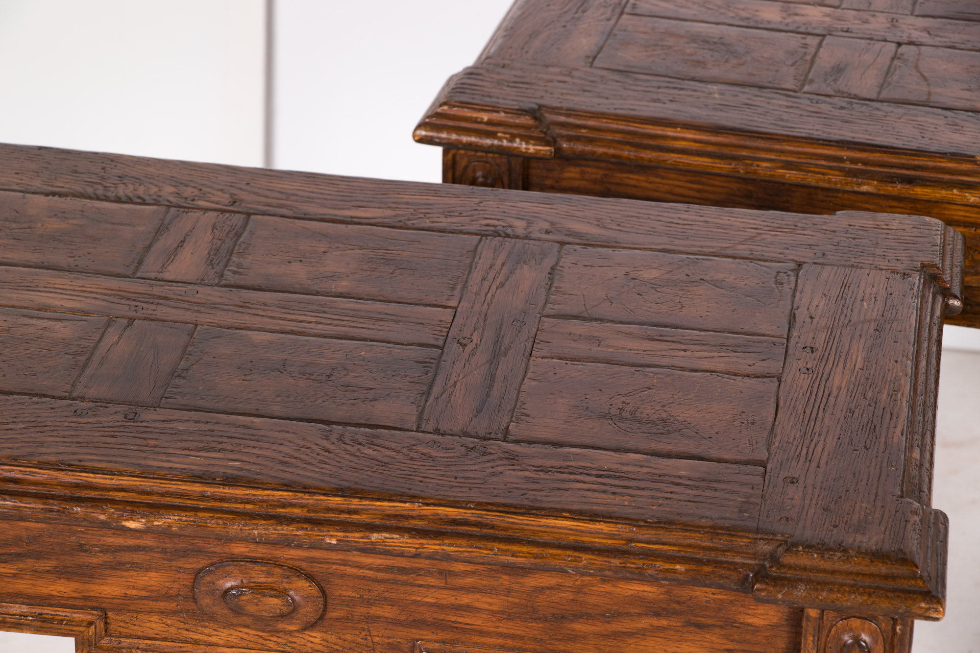 Pair of Neoclassical Style Carved Oak Provincial Side Tables, 20th Century
