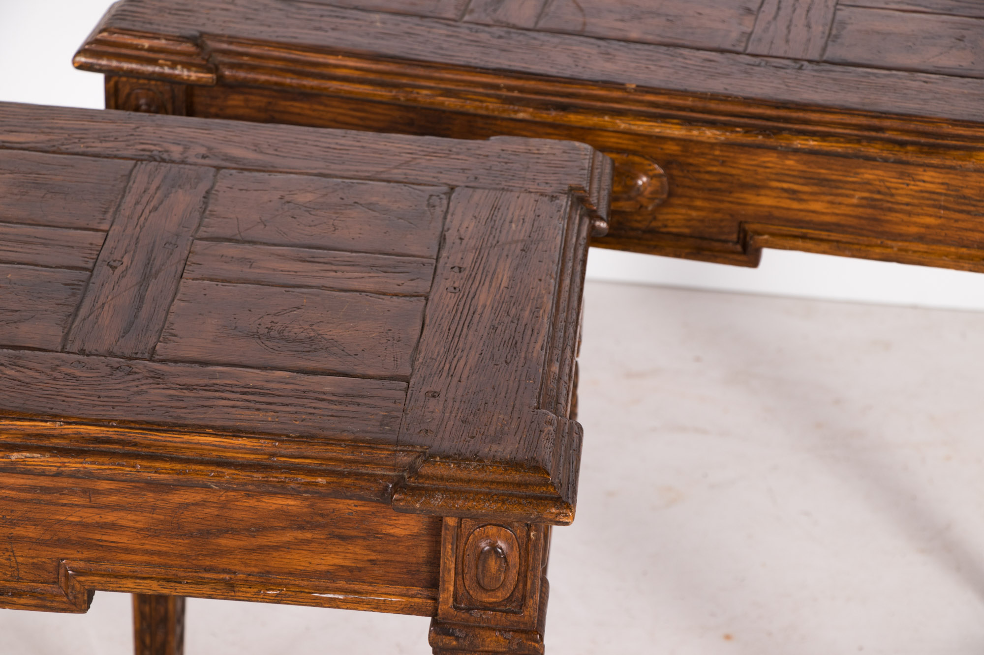 Pair of Neoclassical Style Carved Oak Provincial Side Tables, 20th Century