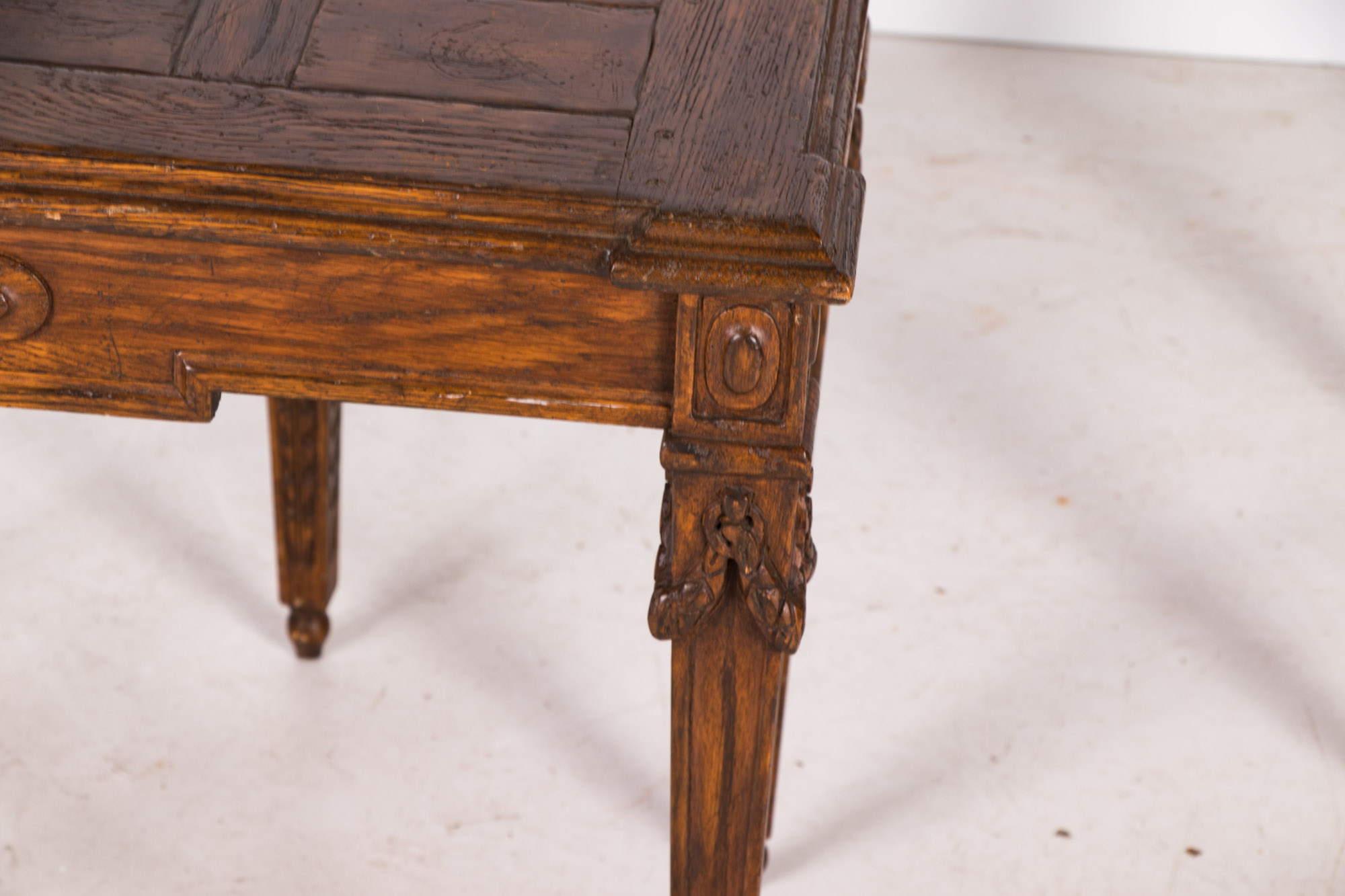 Pair of Neoclassical Style Carved Oak Provincial Side Tables, 20th Century