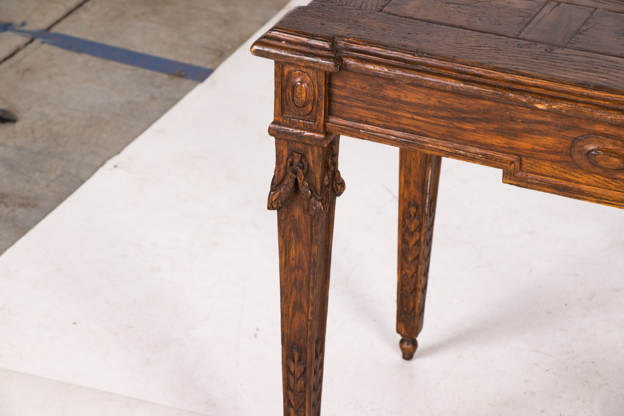 Pair of Neoclassical Style Carved Oak Provincial Side Tables, 20th Century