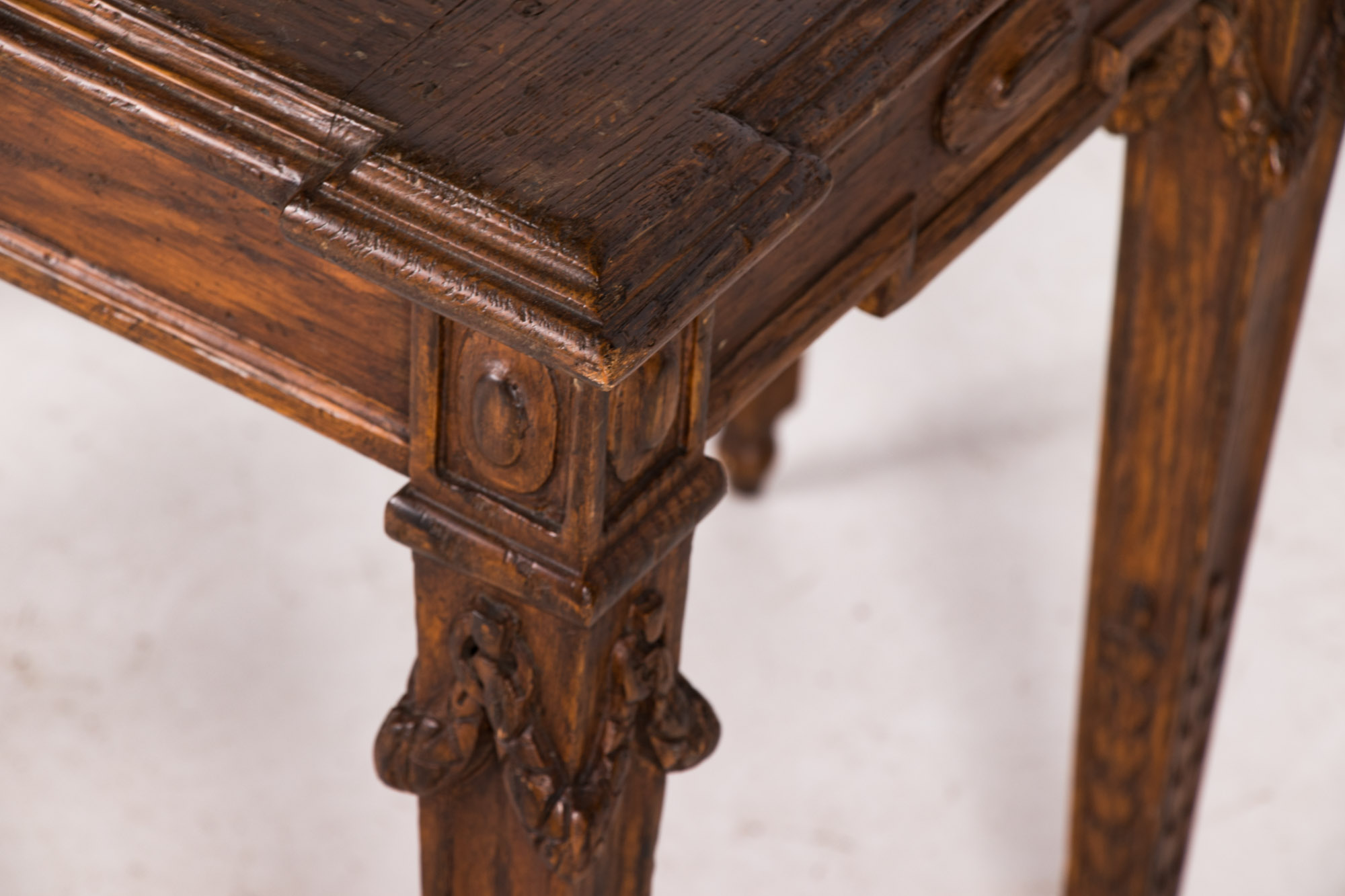 Pair of Neoclassical Style Carved Oak Provincial Side Tables, 20th Century