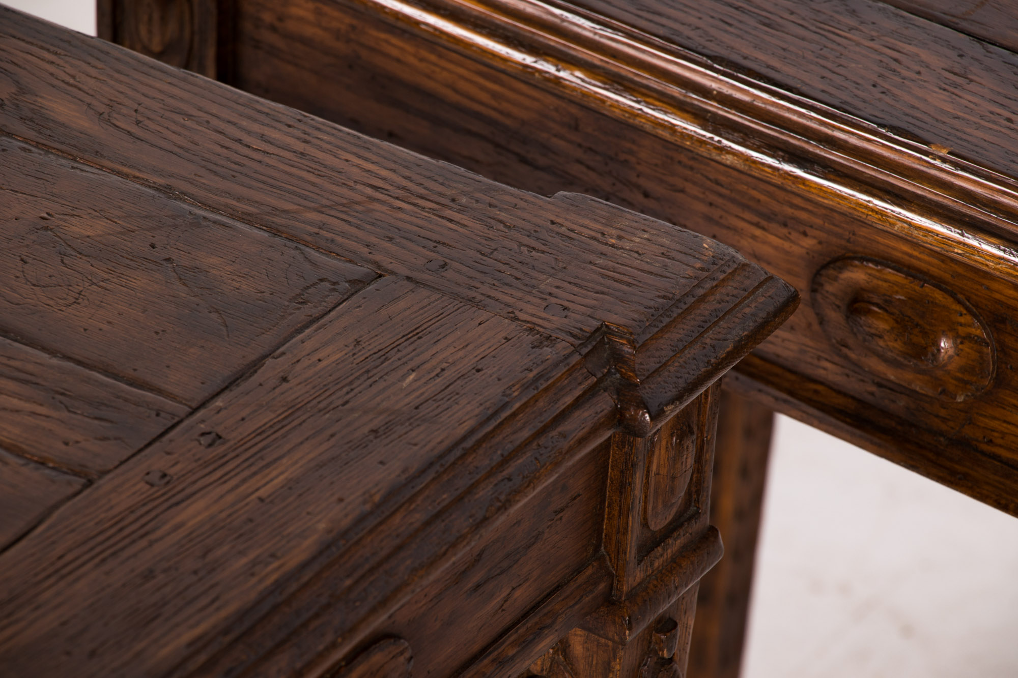 Pair of Neoclassical Style Carved Oak Provincial Side Tables, 20th Century