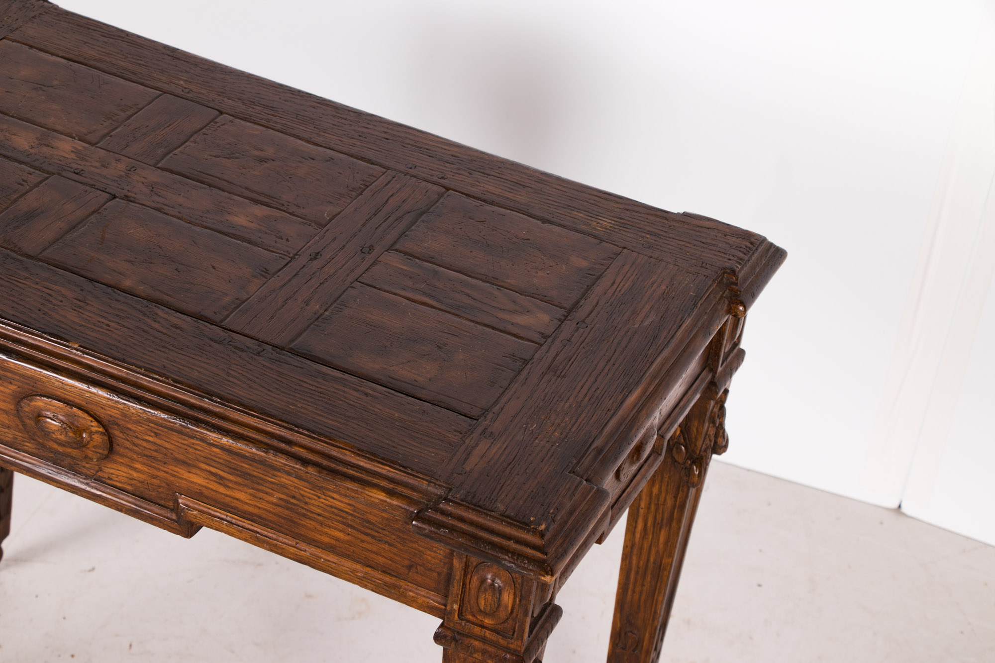 Pair of Neoclassical Style Carved Oak Provincial Side Tables, 20th Century