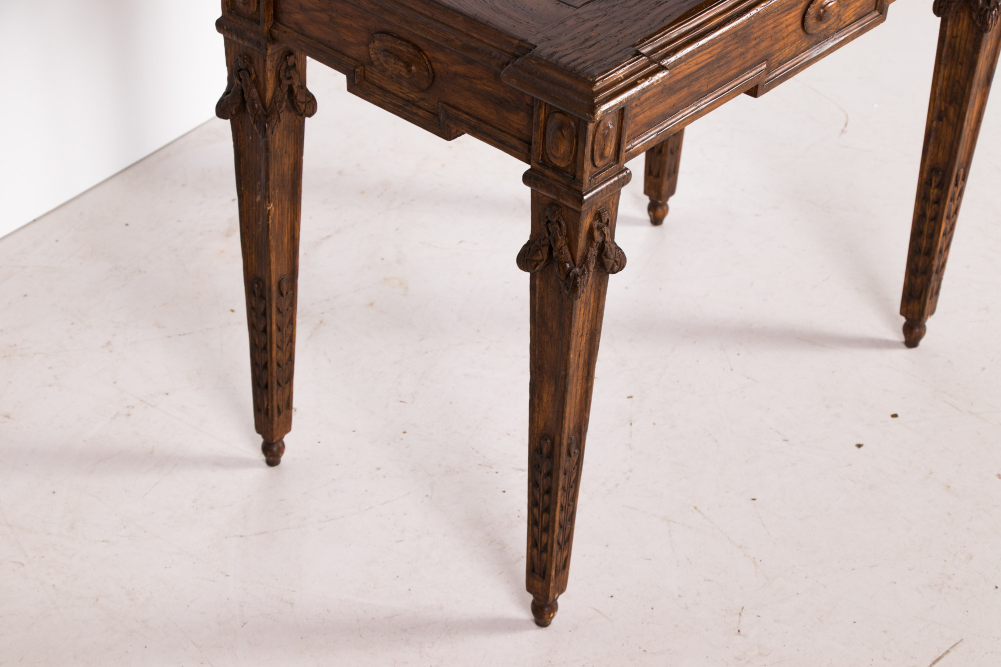 Pair of Neoclassical Style Carved Oak Provincial Side Tables, 20th Century