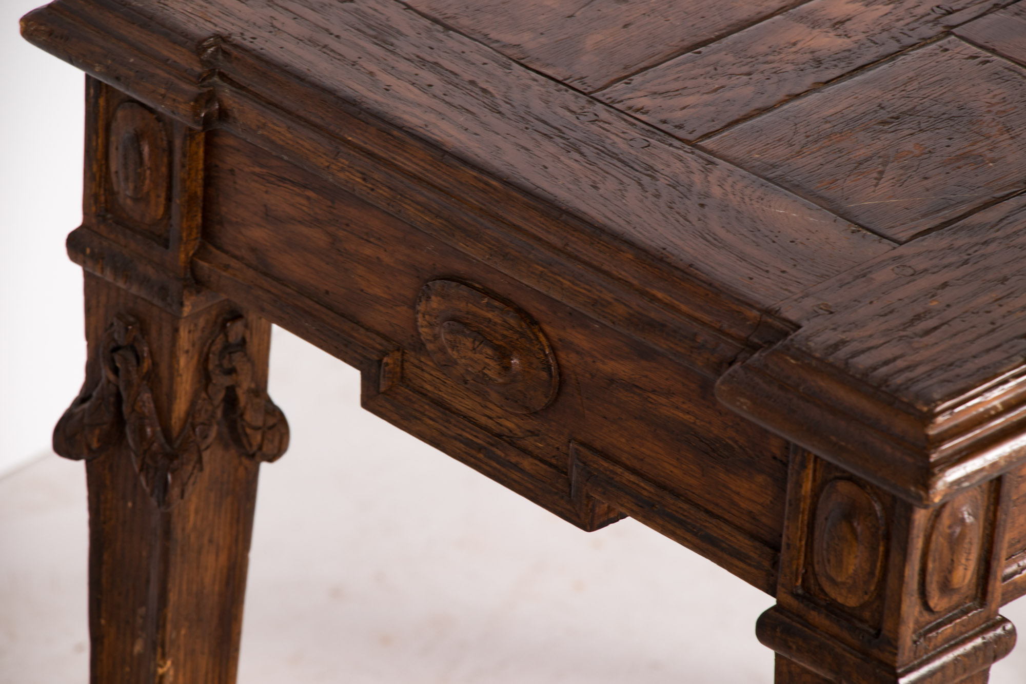 Pair of Neoclassical Style Carved Oak Provincial Side Tables, 20th Century