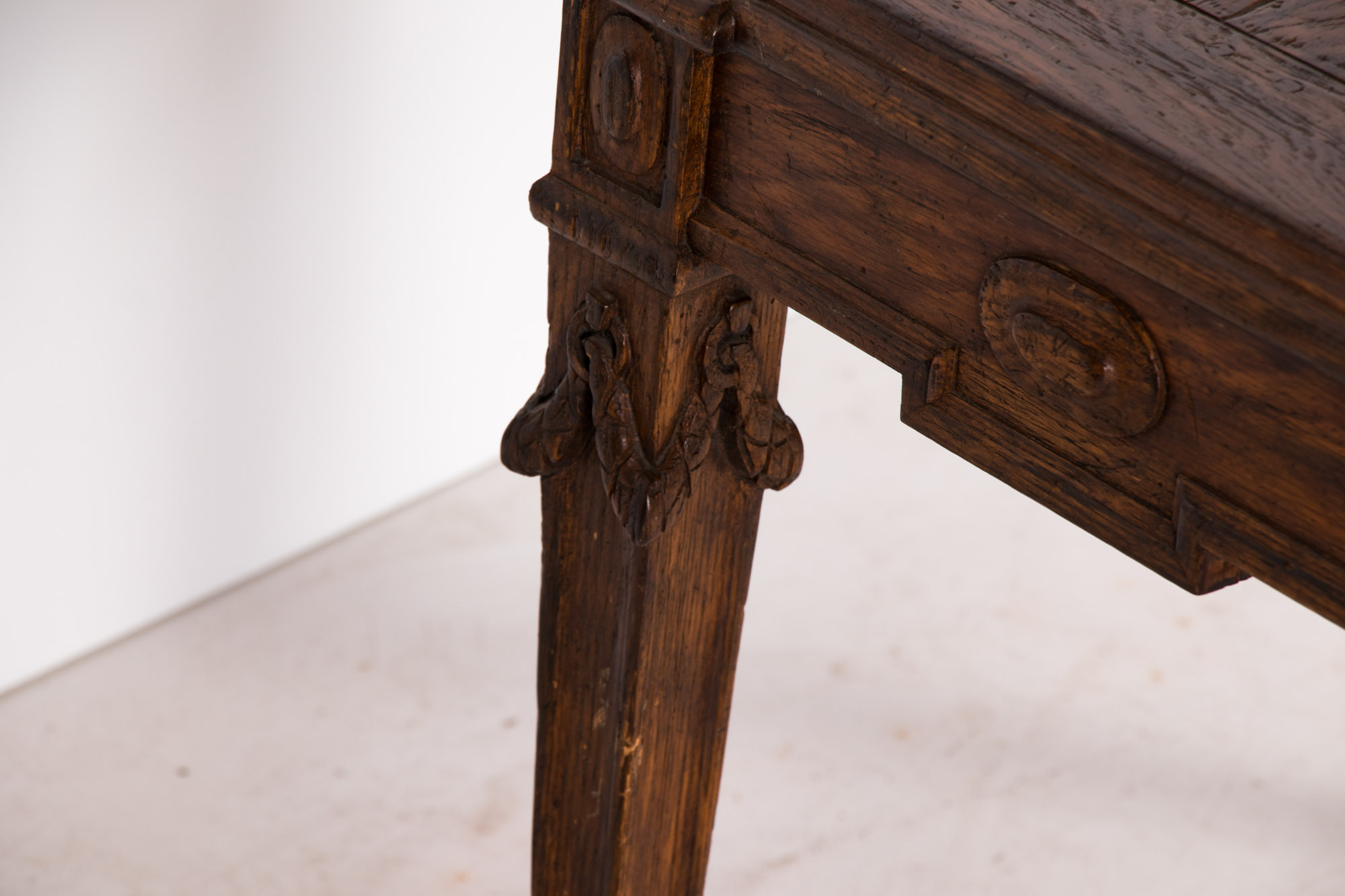 Pair of Neoclassical Style Carved Oak Provincial Side Tables, 20th Century