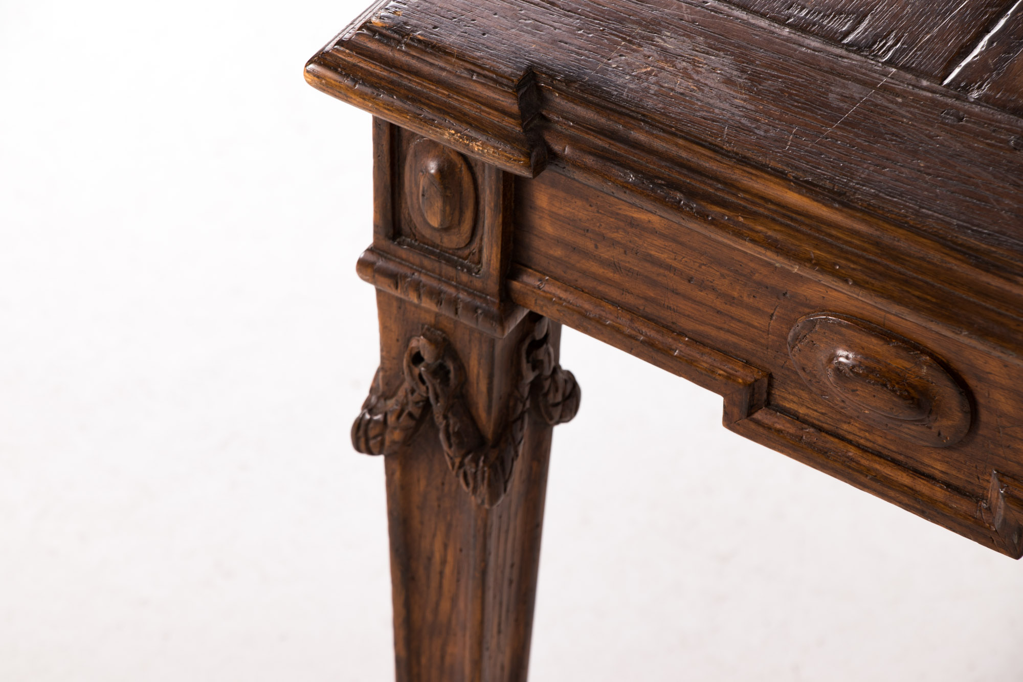 Pair of Neoclassical Style Carved Oak Provincial Side Tables, 20th Century