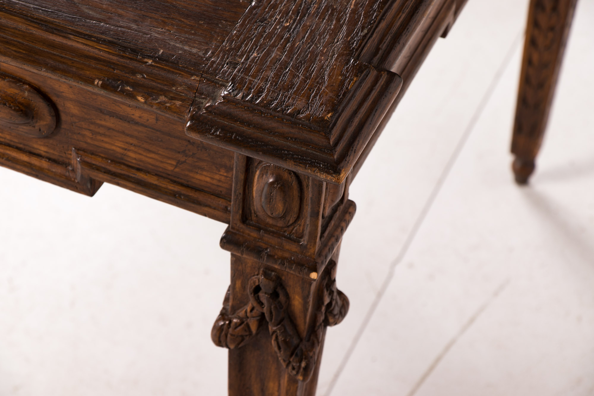 Pair of Neoclassical Style Carved Oak Provincial Side Tables, 20th Century