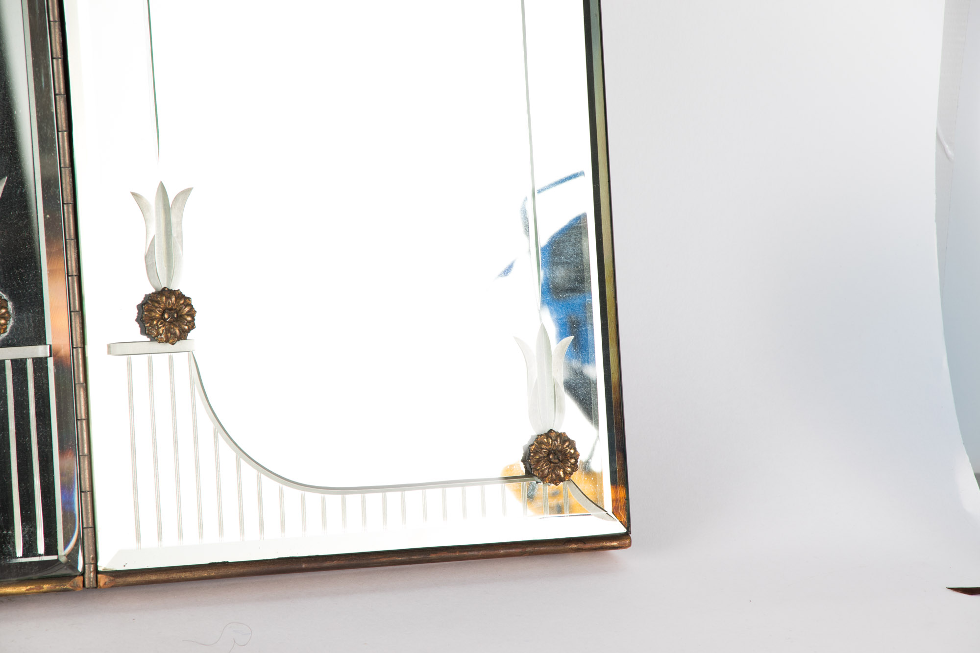 Art Deco Etched Glass Three Section Vanity Mirror, Circa 1940