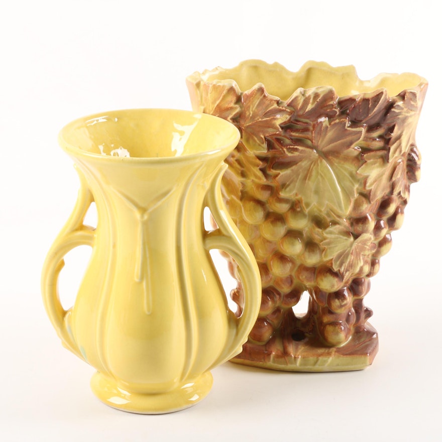 1940-50s McCoy Pottery "Grape Cluster" and "Tassel" Vases