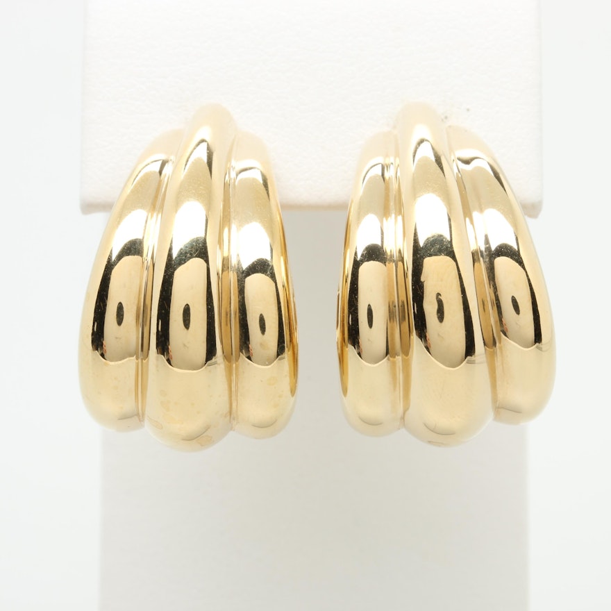 14K Yellow Gold Ridged J-Hoop Earrings