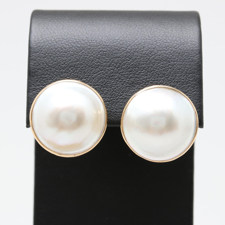 14K Yellow Gold Mabé Pearl Earrings