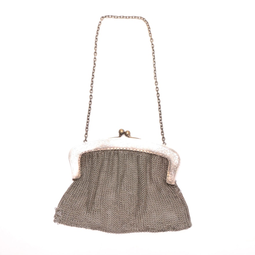 Early 20th Century Silver Plate Mesh Evening Bag