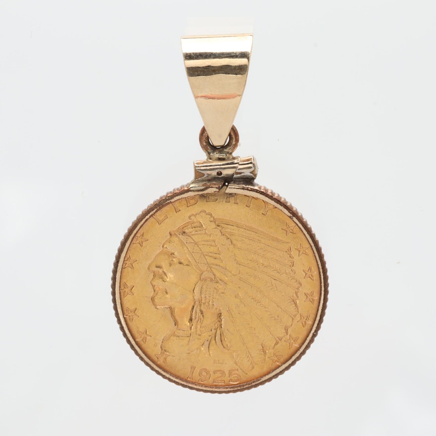 14K Yellow Gold Pendant with 1925-D Indian Head $2.50 Gold Coin