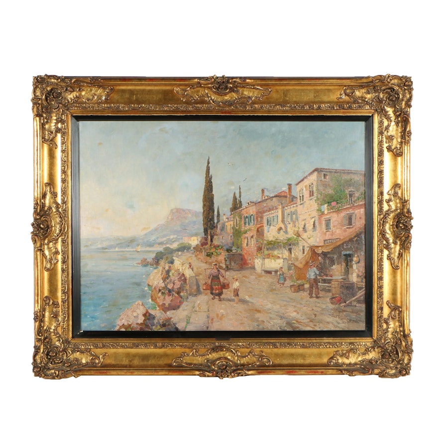 K. Wagner Oil Painting of Seaside Town
