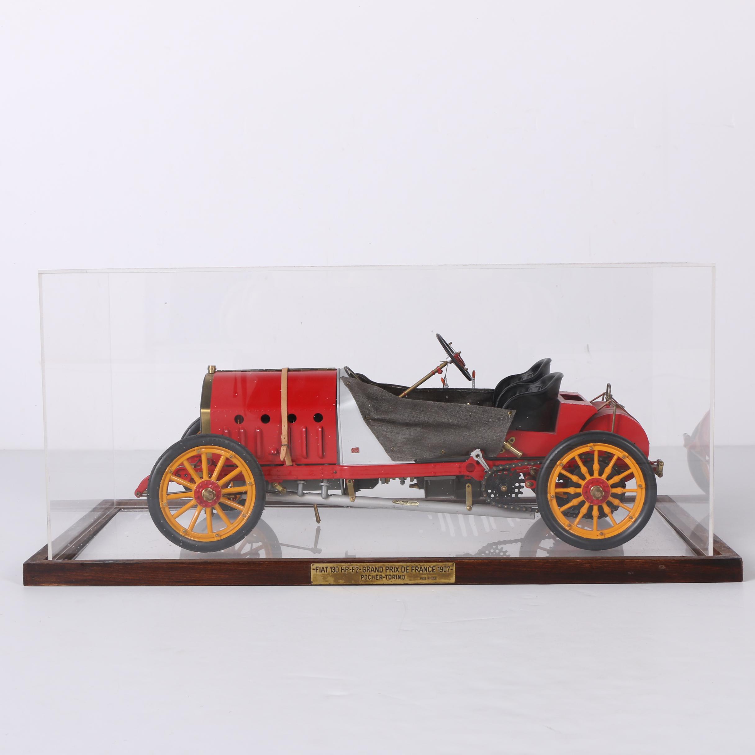 Pocher 1907 Fiat 130 HP F-2 Grand Prix De France Model Race Car in Display Case