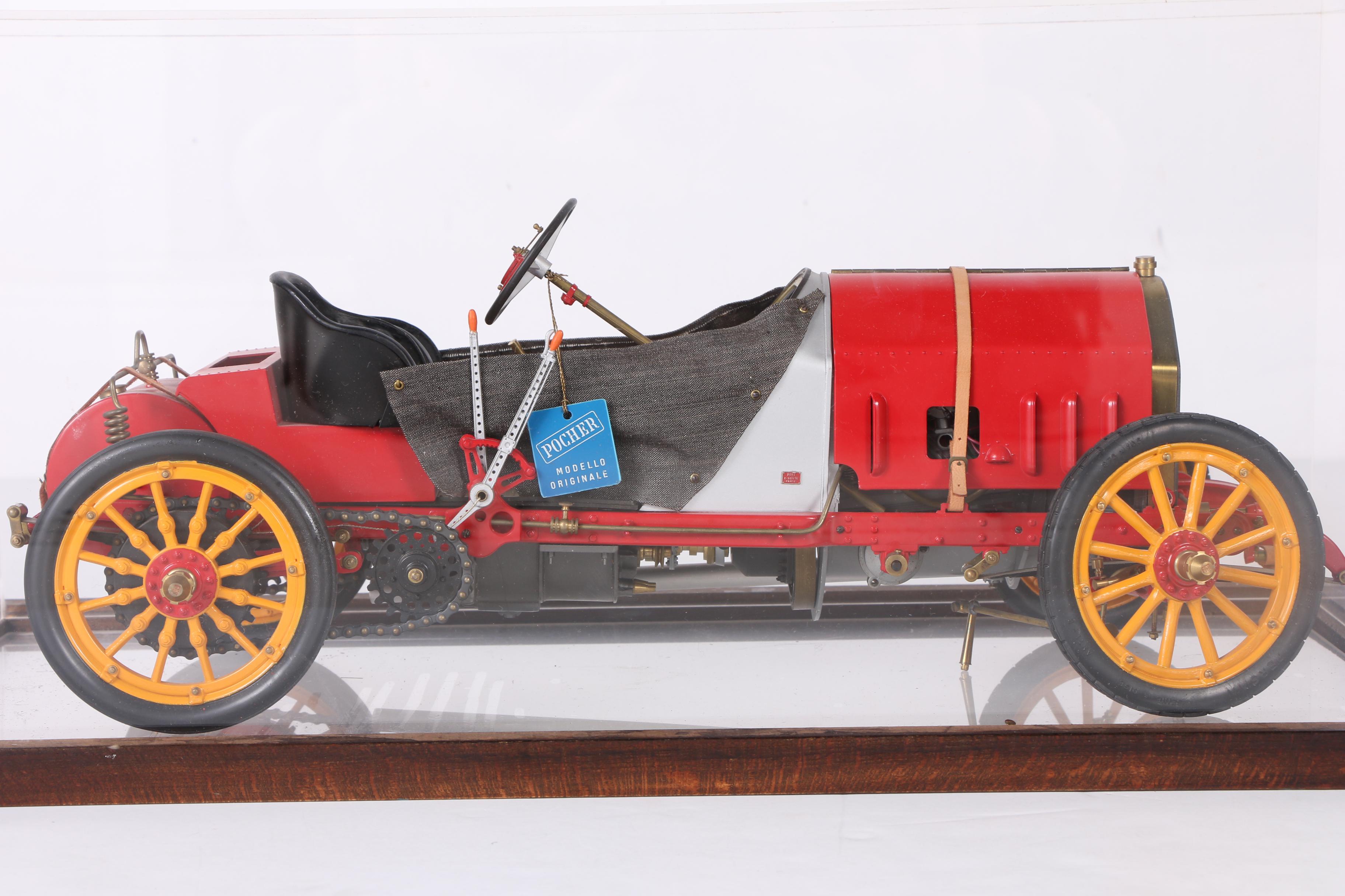 Pocher 1907 Fiat 130 HP F-2 Grand Prix De France Model Race Car in Display Case
