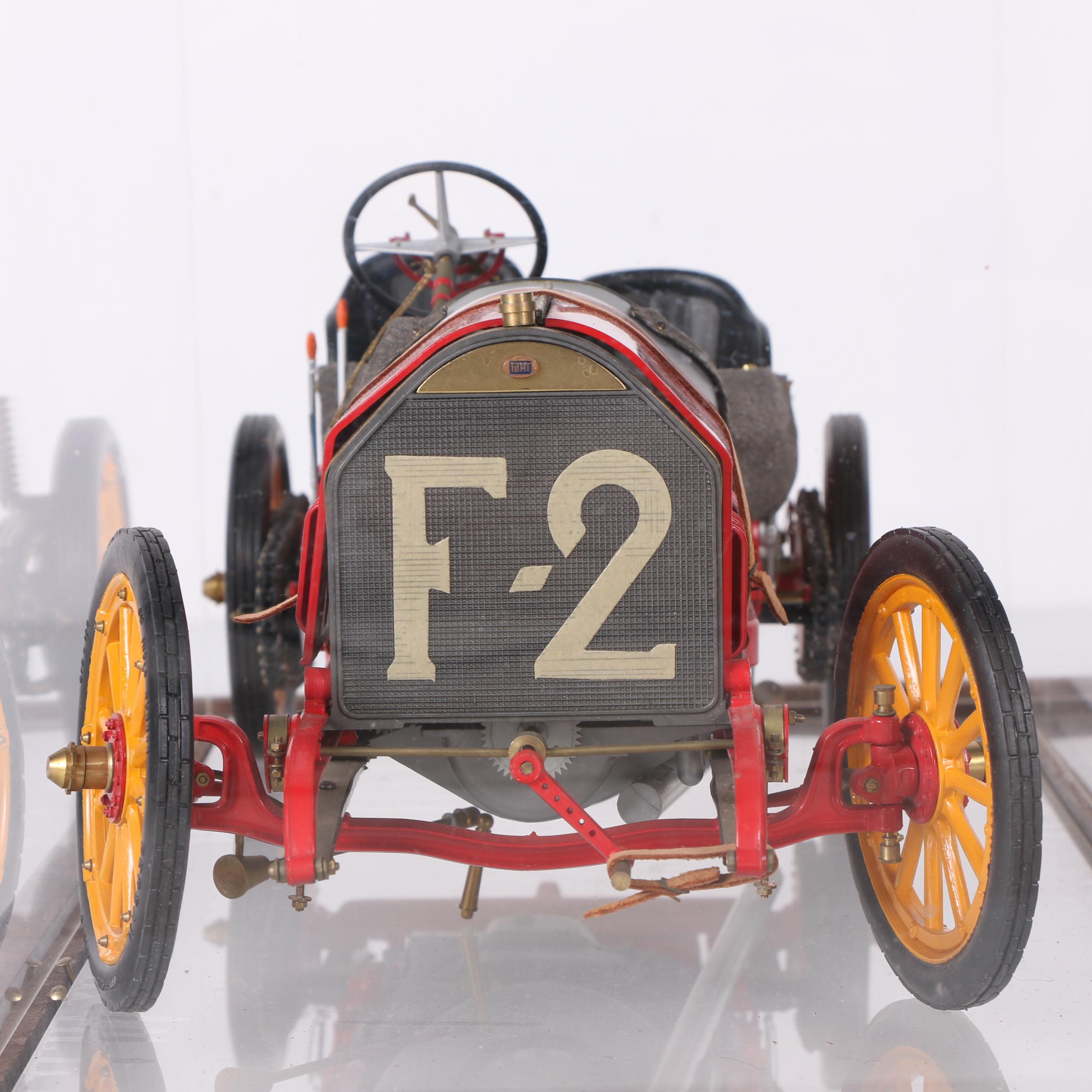 Pocher 1907 Fiat 130 HP F-2 Grand Prix De France Model Race Car in Display Case